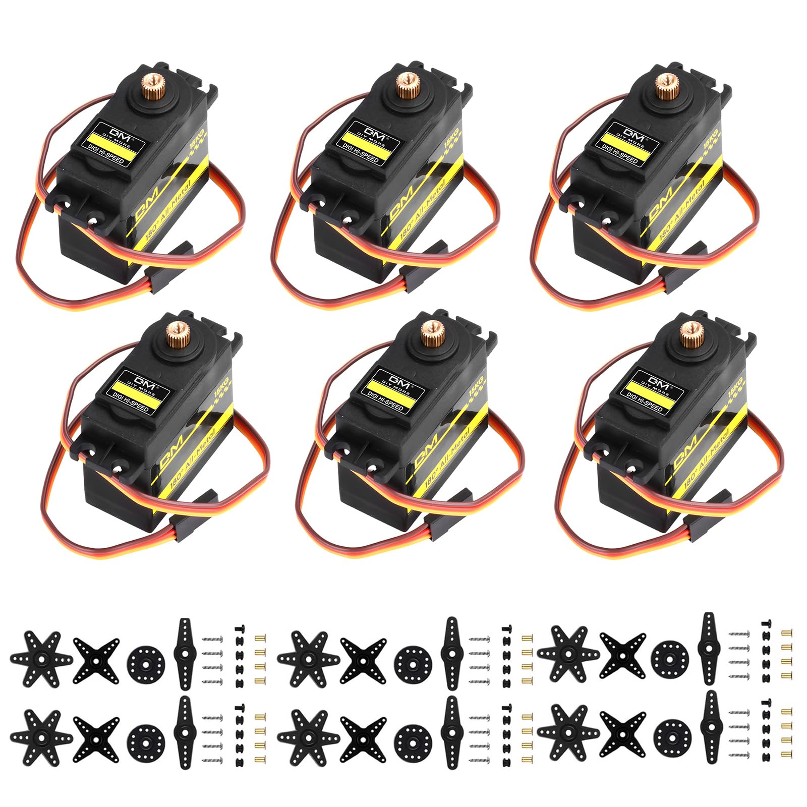 diymore 6PCS 15KG Metal Gear High Speed Torque Servo Motore(Versione aggiornata),Digitale Servo per RC Elicottero Aereo Auto Barca Robot Controlli Doppio Cuscinetto a Sfere