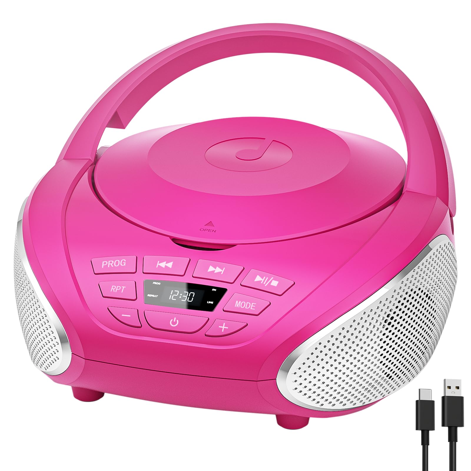 Gueray Lettore CD Portatile Boombox con Altoparlanti, Rosa