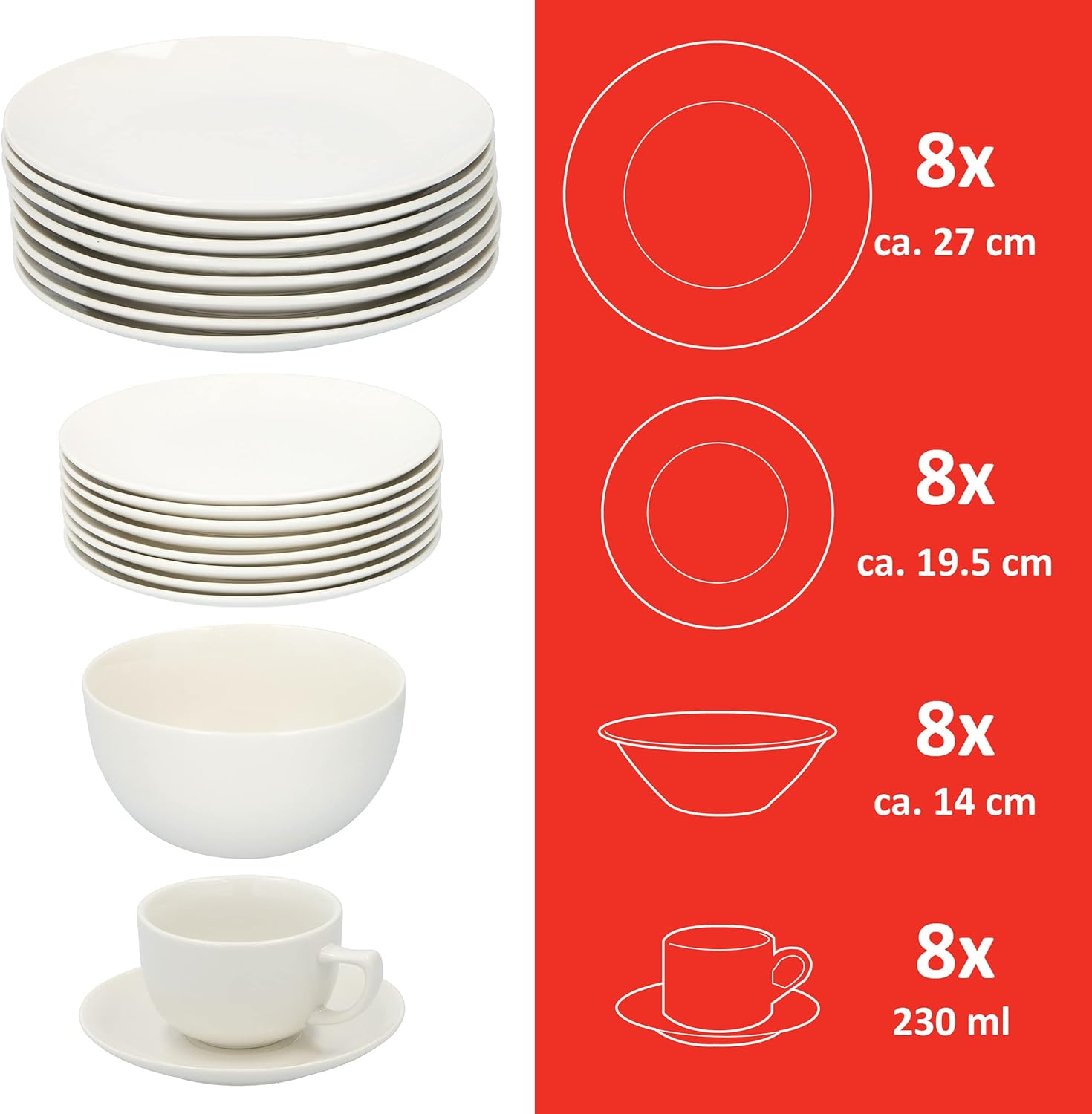 Alpina Servizio Piatti Ceramica 40 Pezzi, Bianco - immagine 7