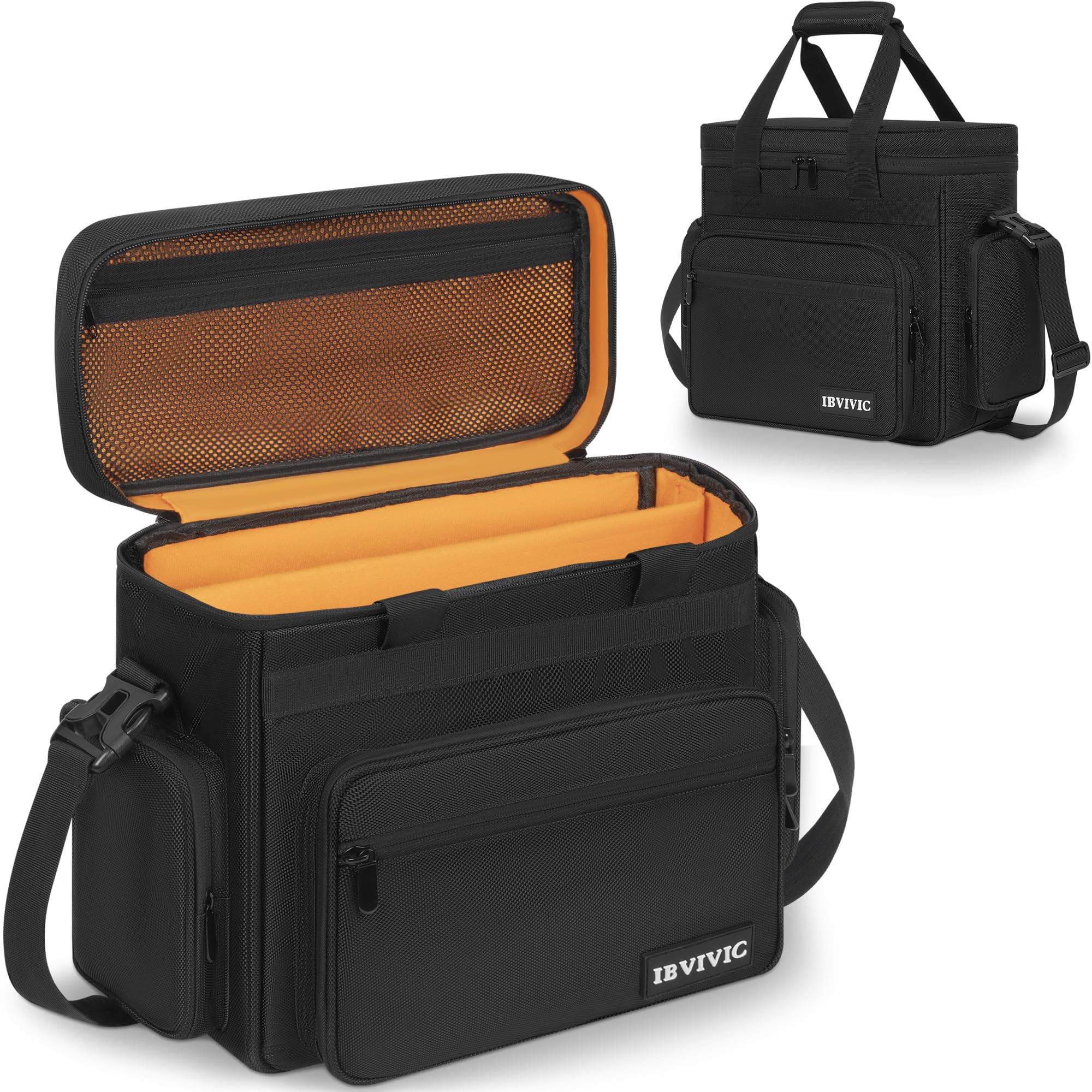 Borsa Trasporto Dischi Vinile Impermeabile, Nero-Arancione