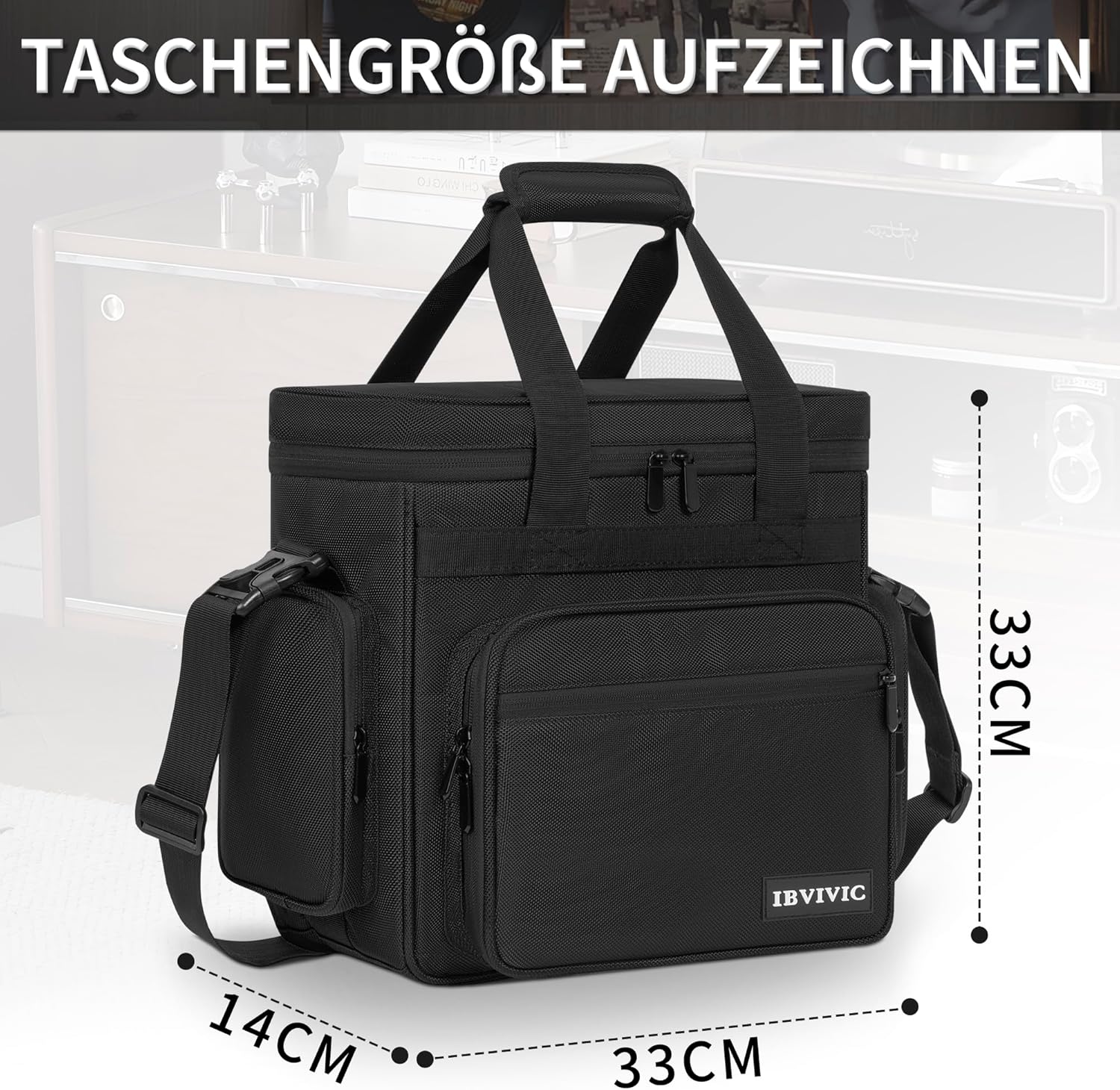 Borsa Trasporto Dischi Vinile Impermeabile, Nero-Arancione - immagine 2