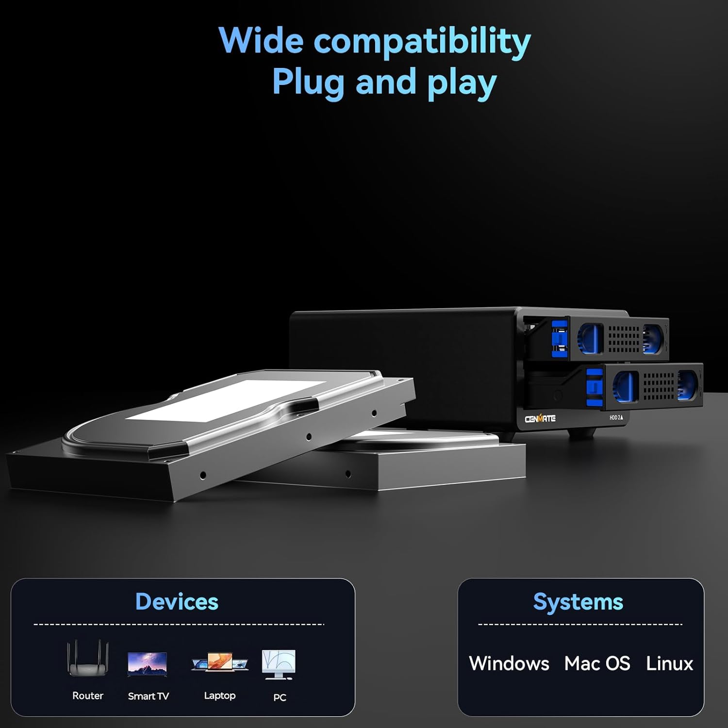 Cenmate Case RAID Alluminio 2 Baie per HDD/SSD - immagine 7