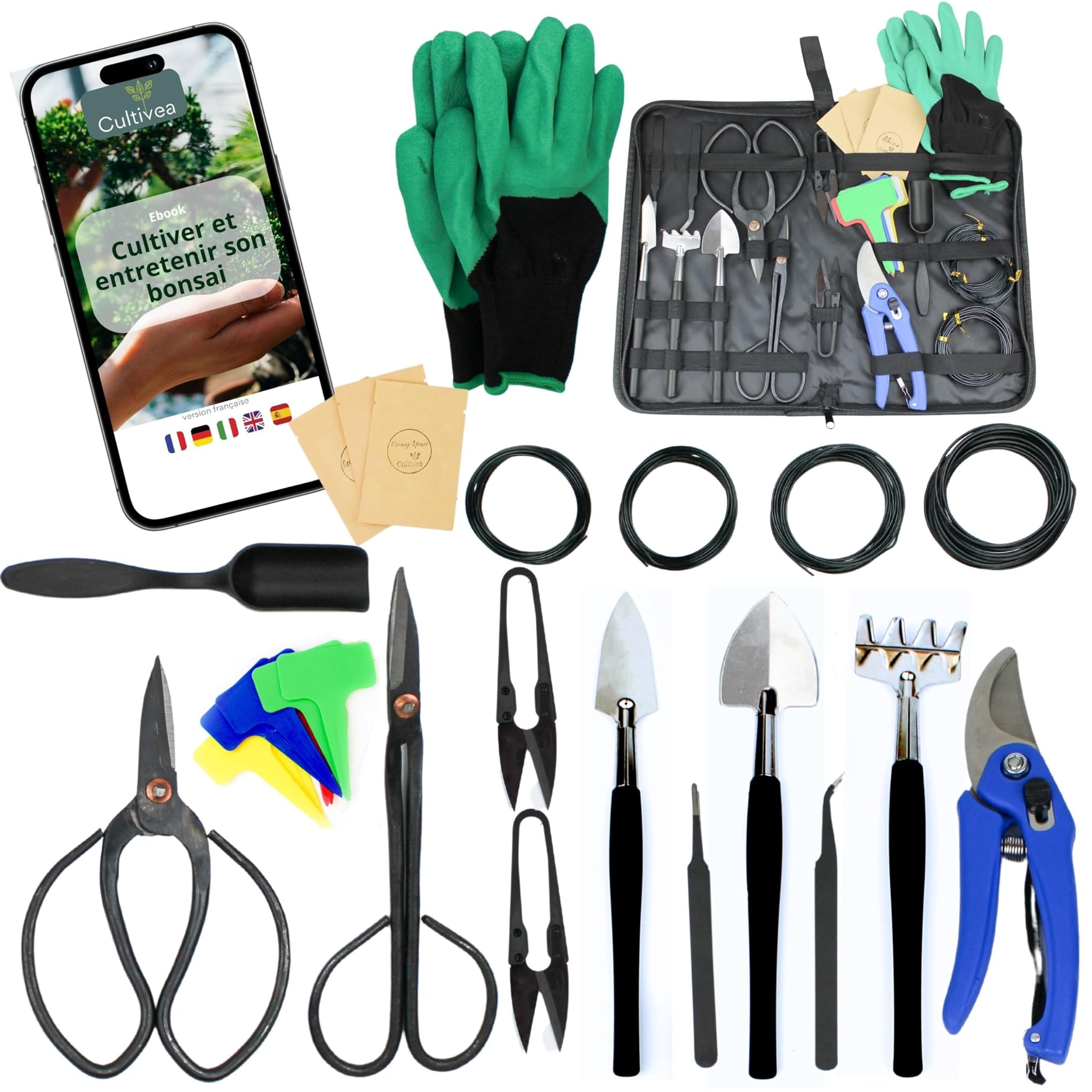 Cultivea® Set 32 Attrezzi Completi per Bonsai in Acciaio