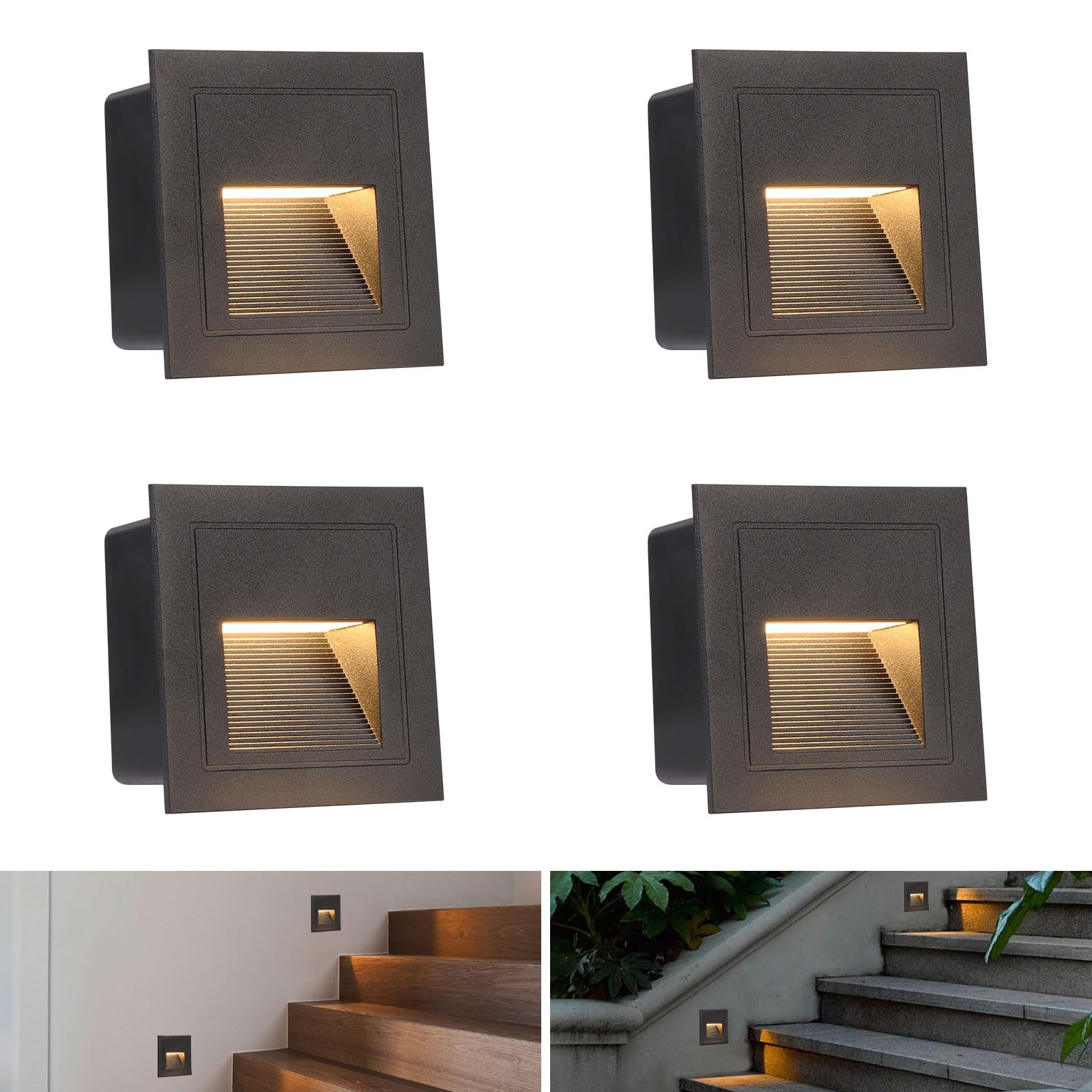 Erwey 4x Illuminazione Scale a LED 3W, Nero