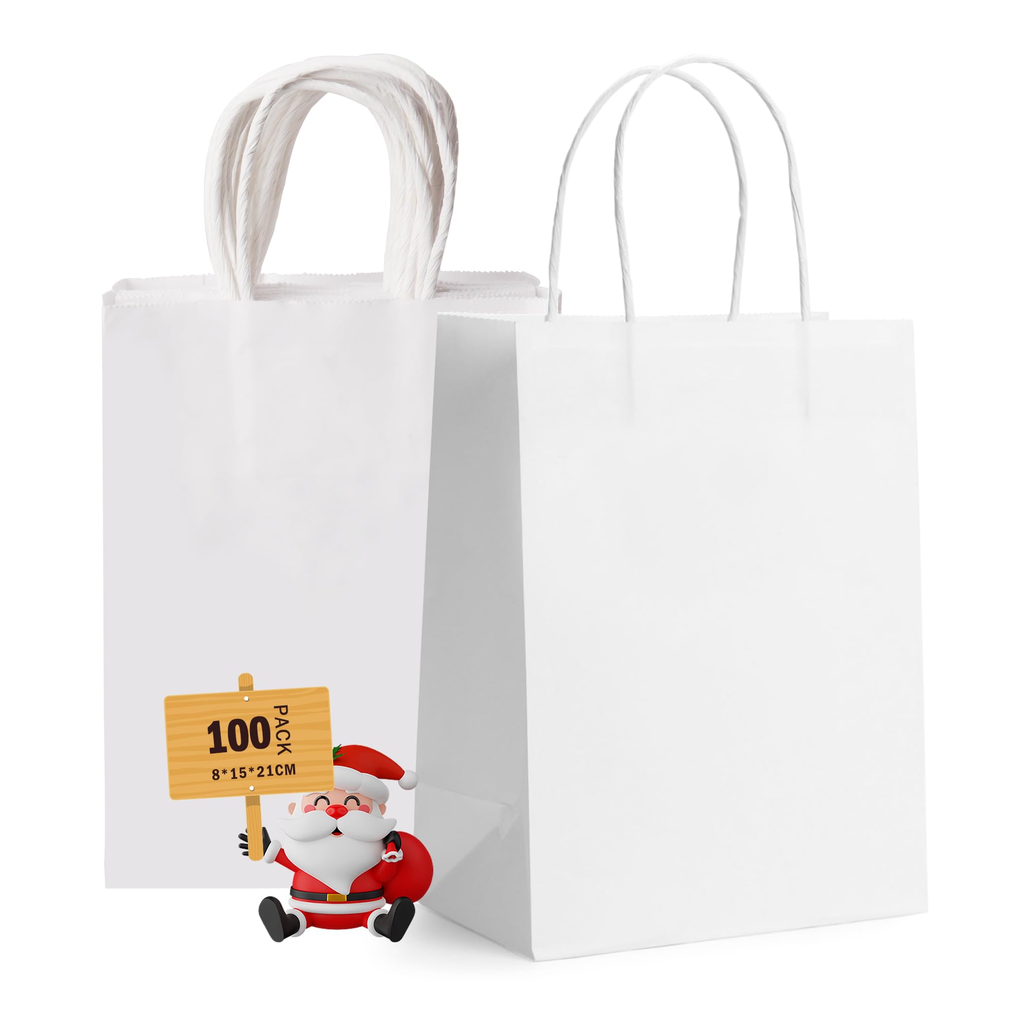 GIFTSAY 100pz Sacchetti Carta Bianchi con Manici 15x8x21cm