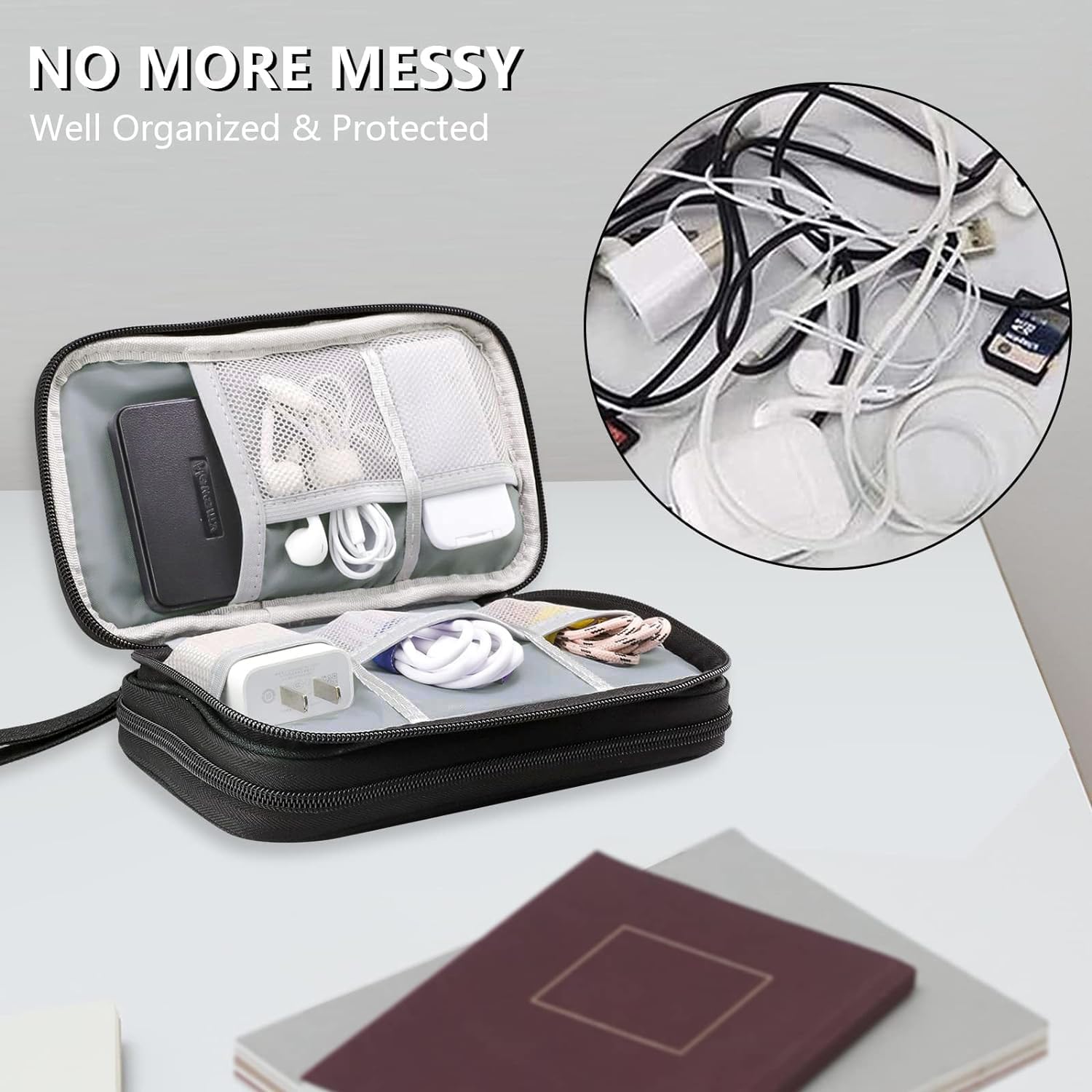 Teskyer Borsa Organizer Cavi Impermeabile, Nero - immagine 2