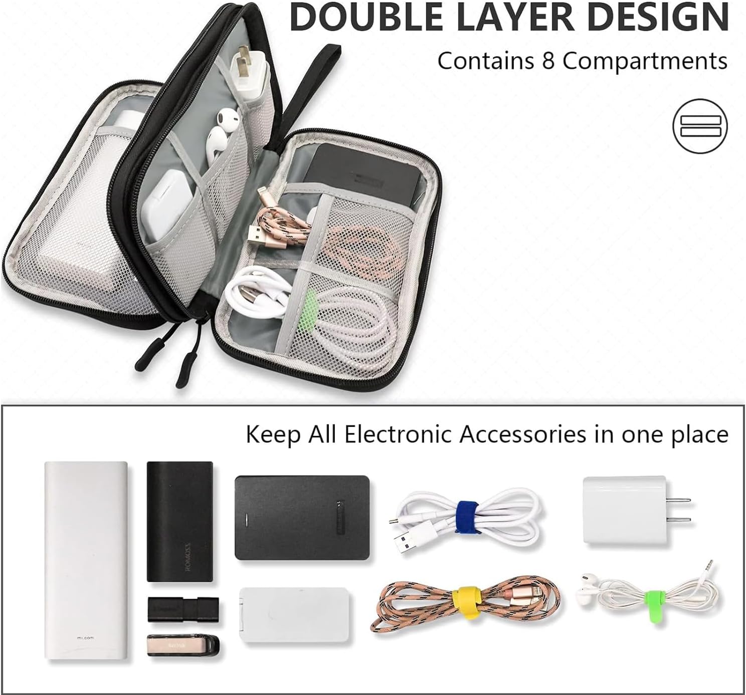 Teskyer Borsa Organizer Cavi Impermeabile, Nero - immagine 3