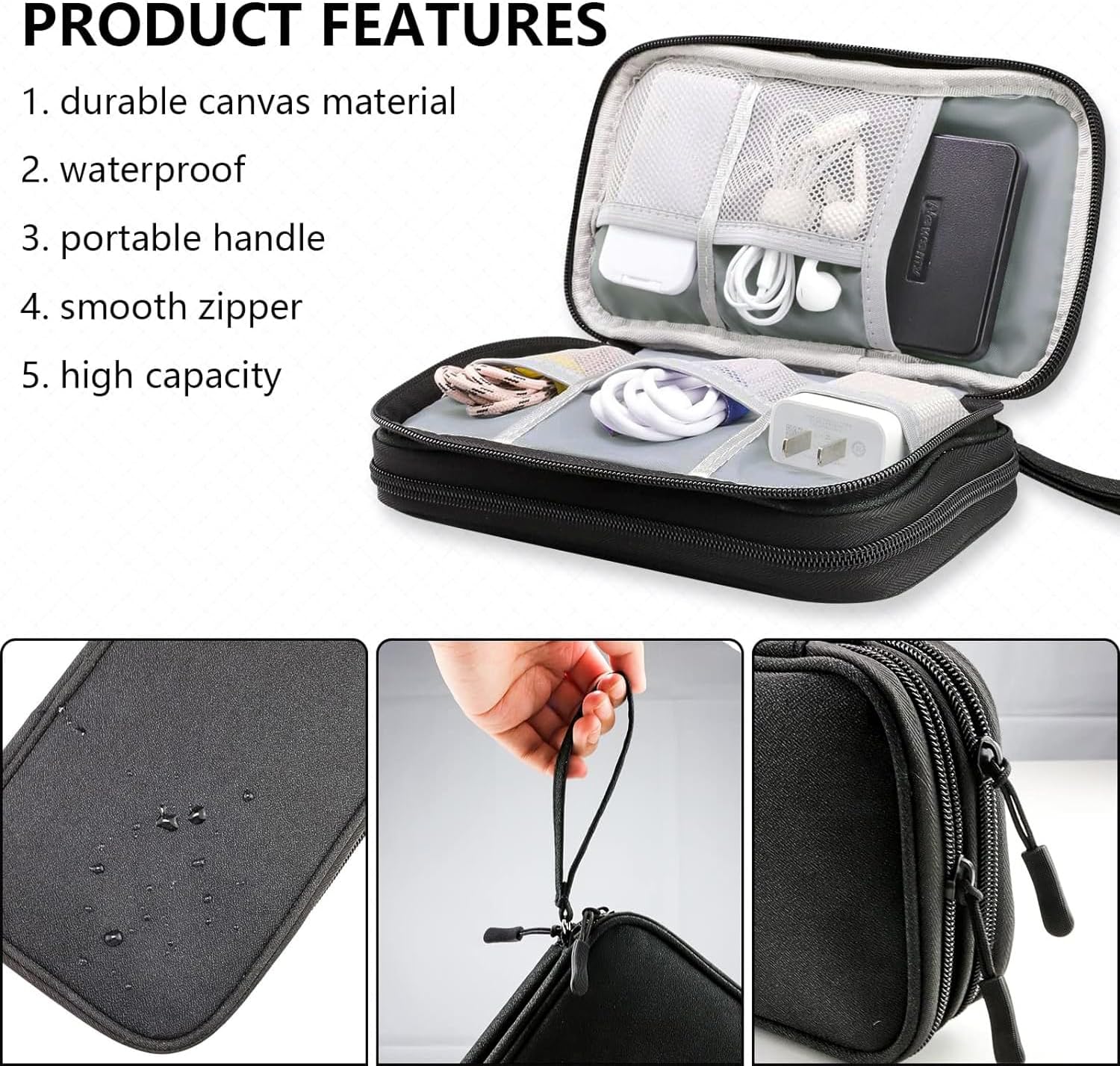 Teskyer Borsa Organizer Cavi Impermeabile, Nero - immagine 4