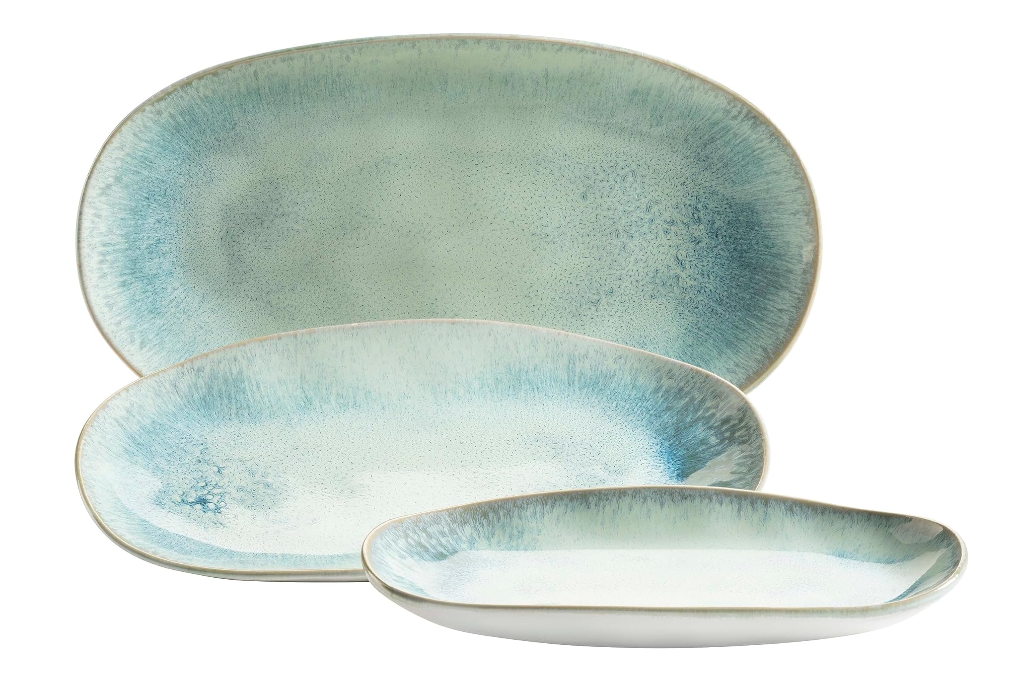 MÄSER Set di piatti da portata in gres Frozen verde, 39 x 21 x 25 cm