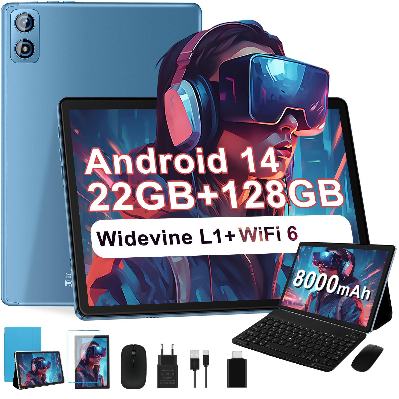 Tablet Android 14 10 Pollici (6+16)GB RAM + 128GB ROM