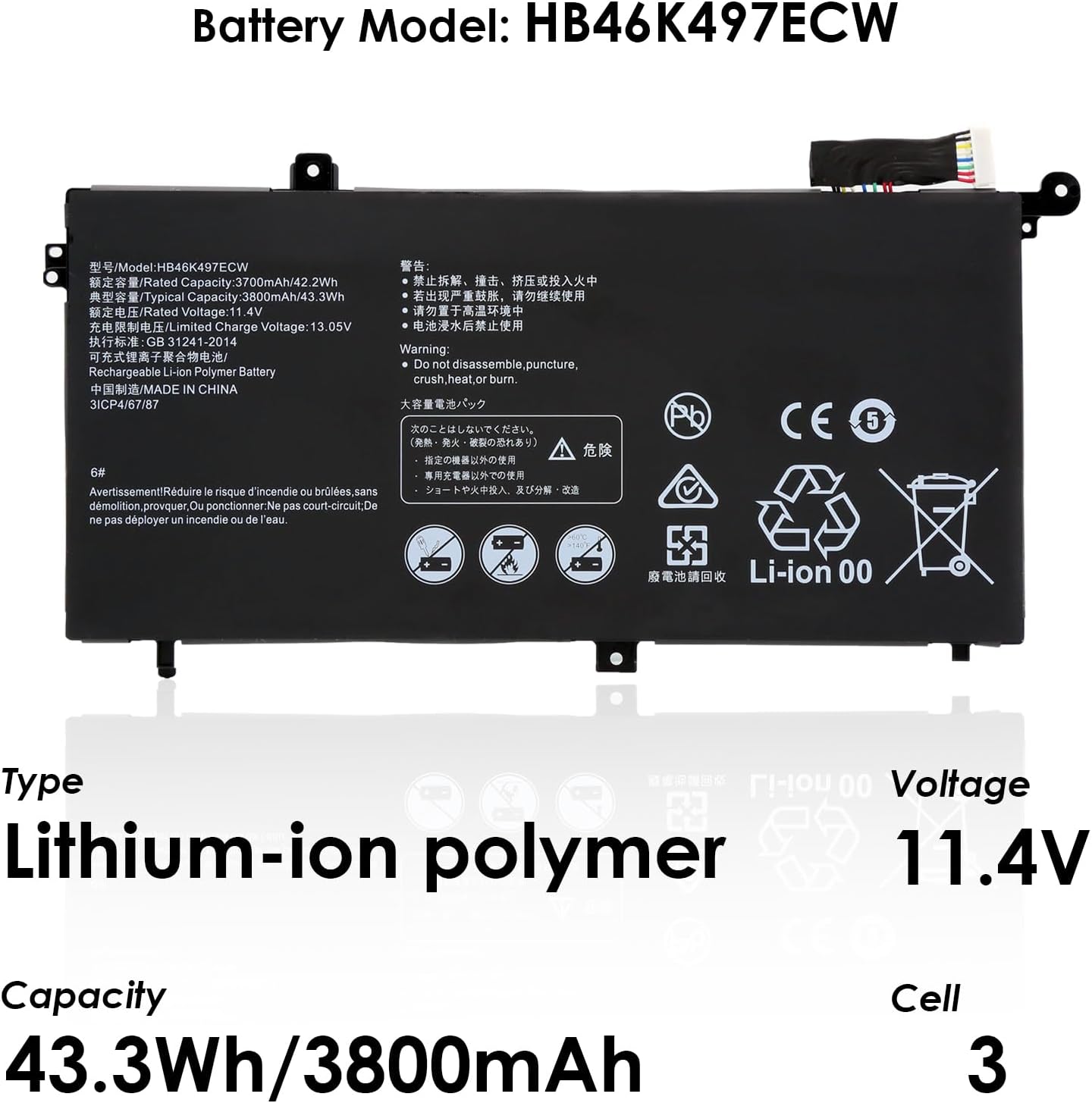 Batteria HB46K497ECW per Huawei Matebook D 15 2018 - immagine 2