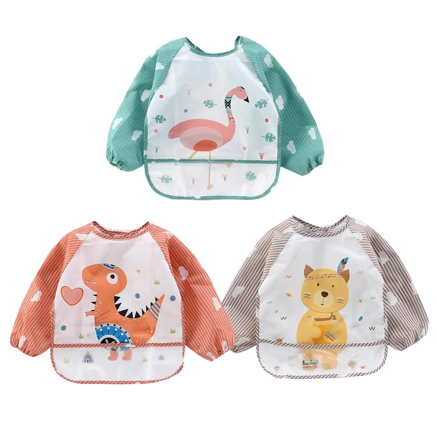 Bavaglino impermeabile a maniche lunghe, grembiule per alimentazione per gioco/pittura