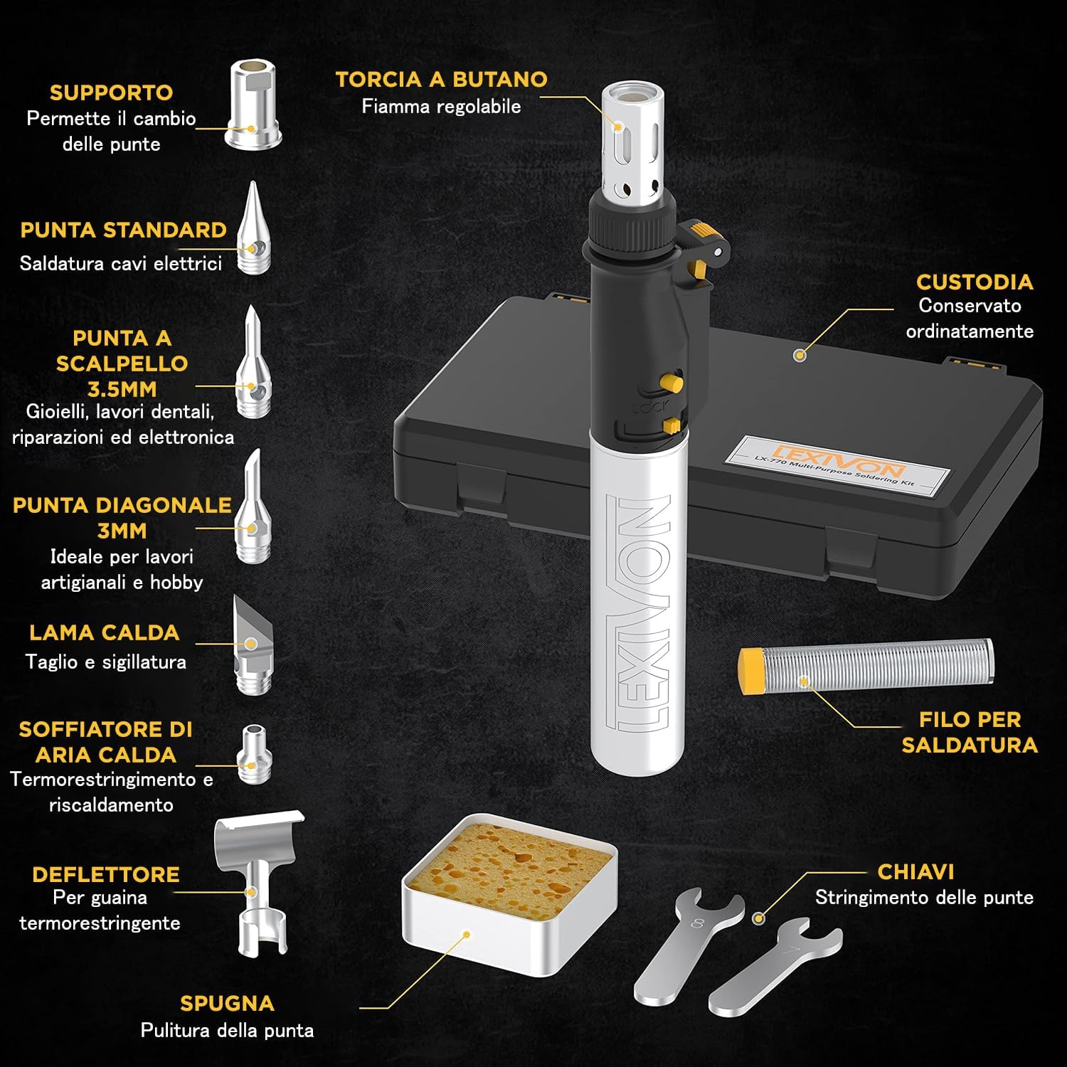 Saldatore a Butano LX-770 - Kit Multiuso 7 Punte - immagine 3