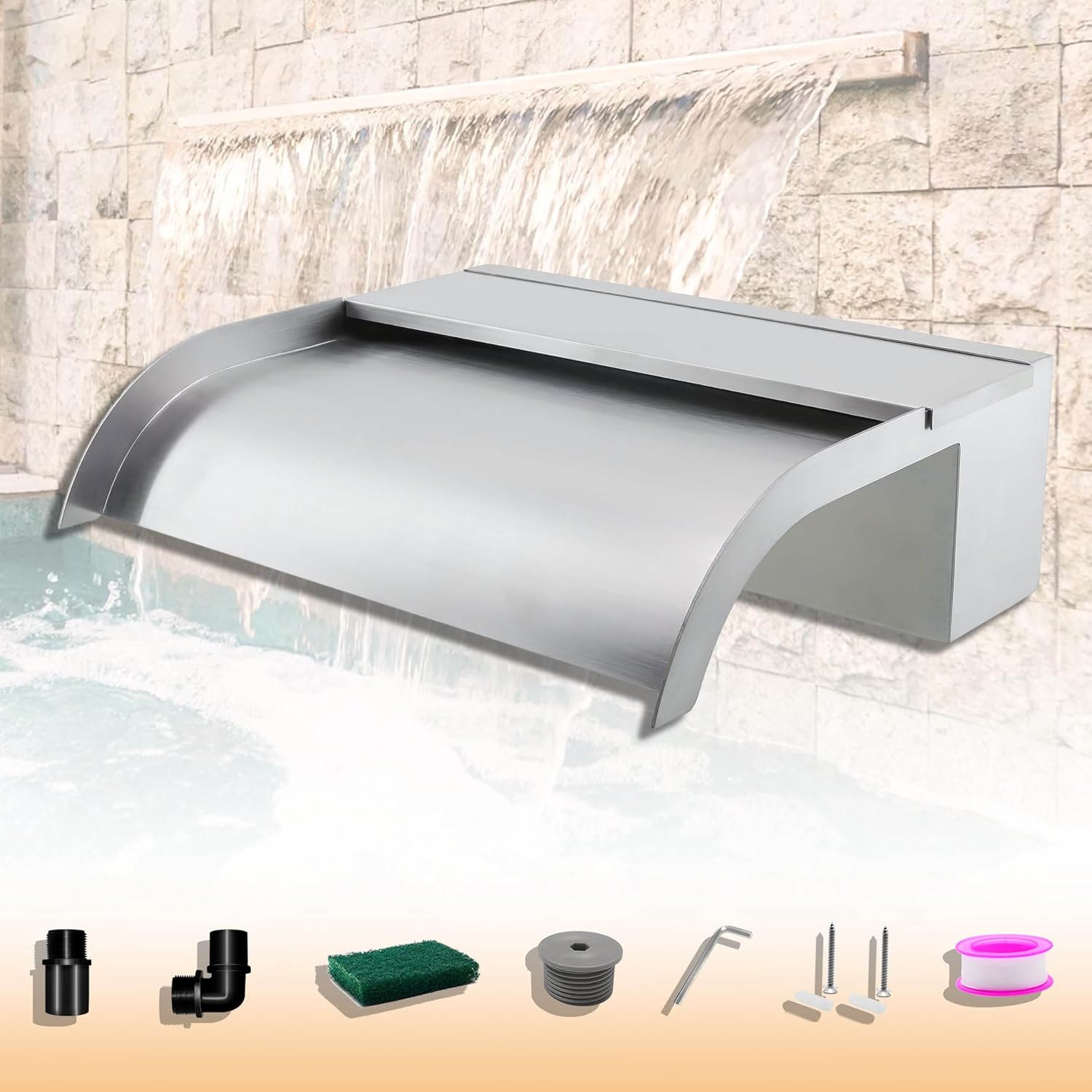 Longrunnew Kit Cascata Piscina Laghetto Acciaio Inox - immagine 1