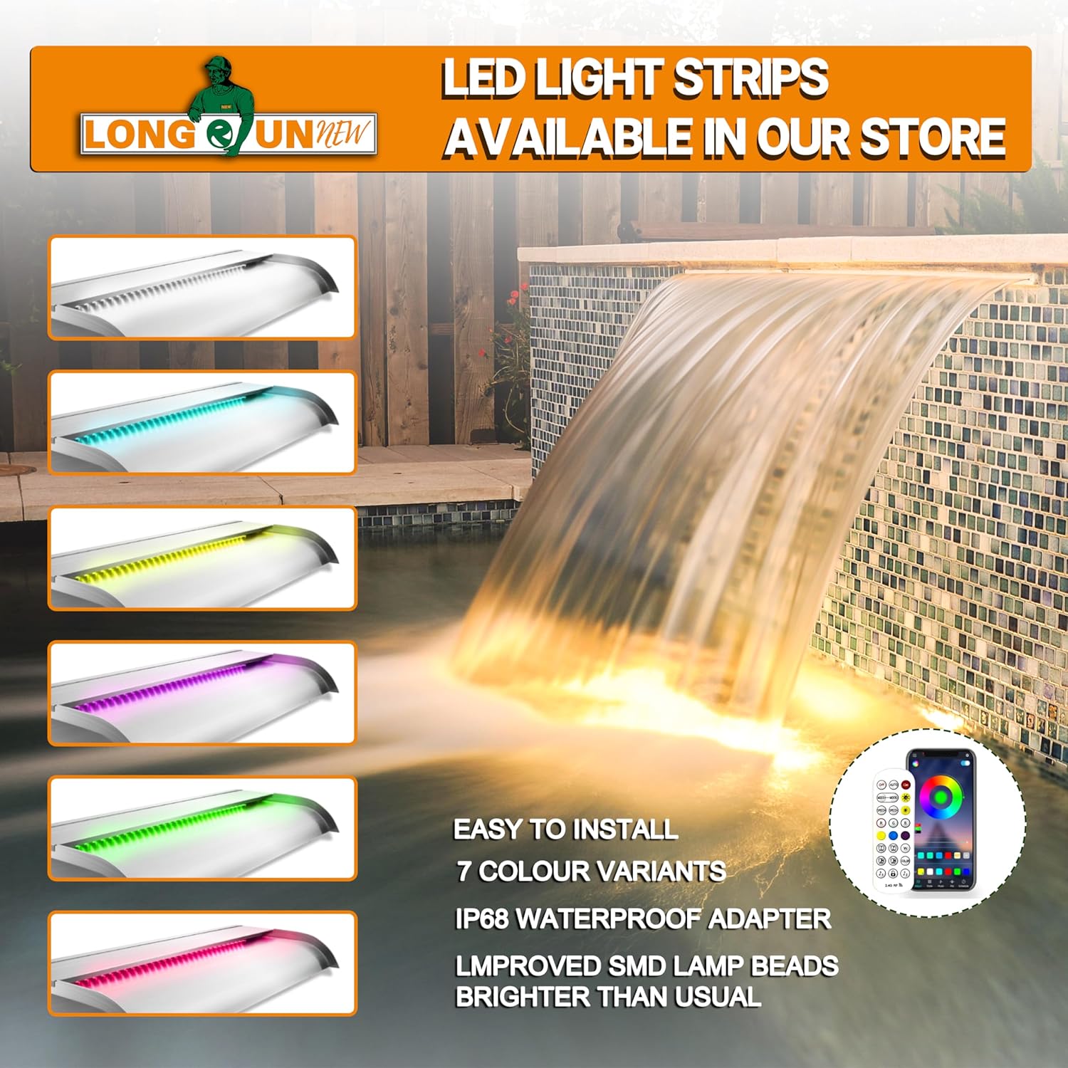 Longrunnew Kit Cascata Piscina Laghetto Acciaio Inox - immagine 3