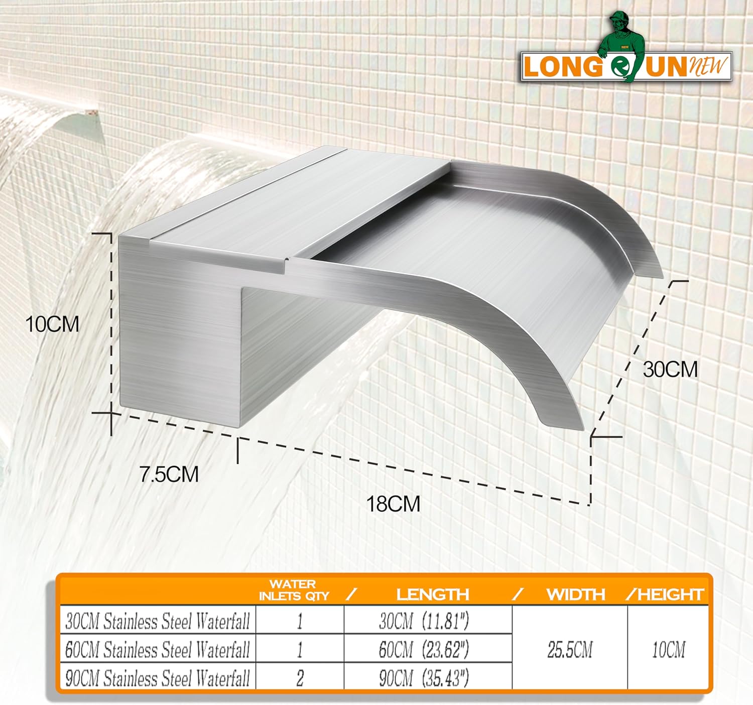 Longrunnew Kit Cascata Piscina Laghetto Acciaio Inox - immagine 6