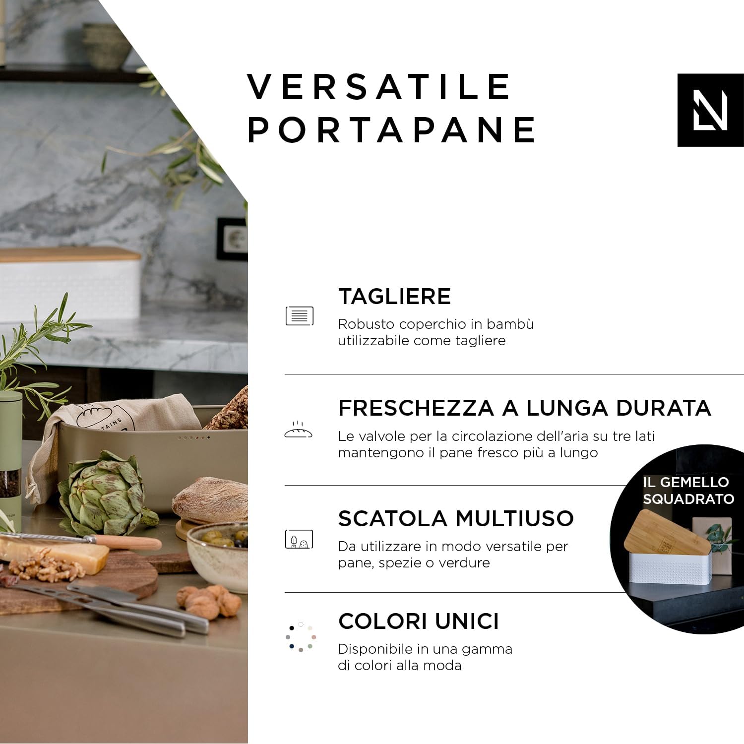 Portapane in Metallo con Coperchio in Bambù - immagine 2