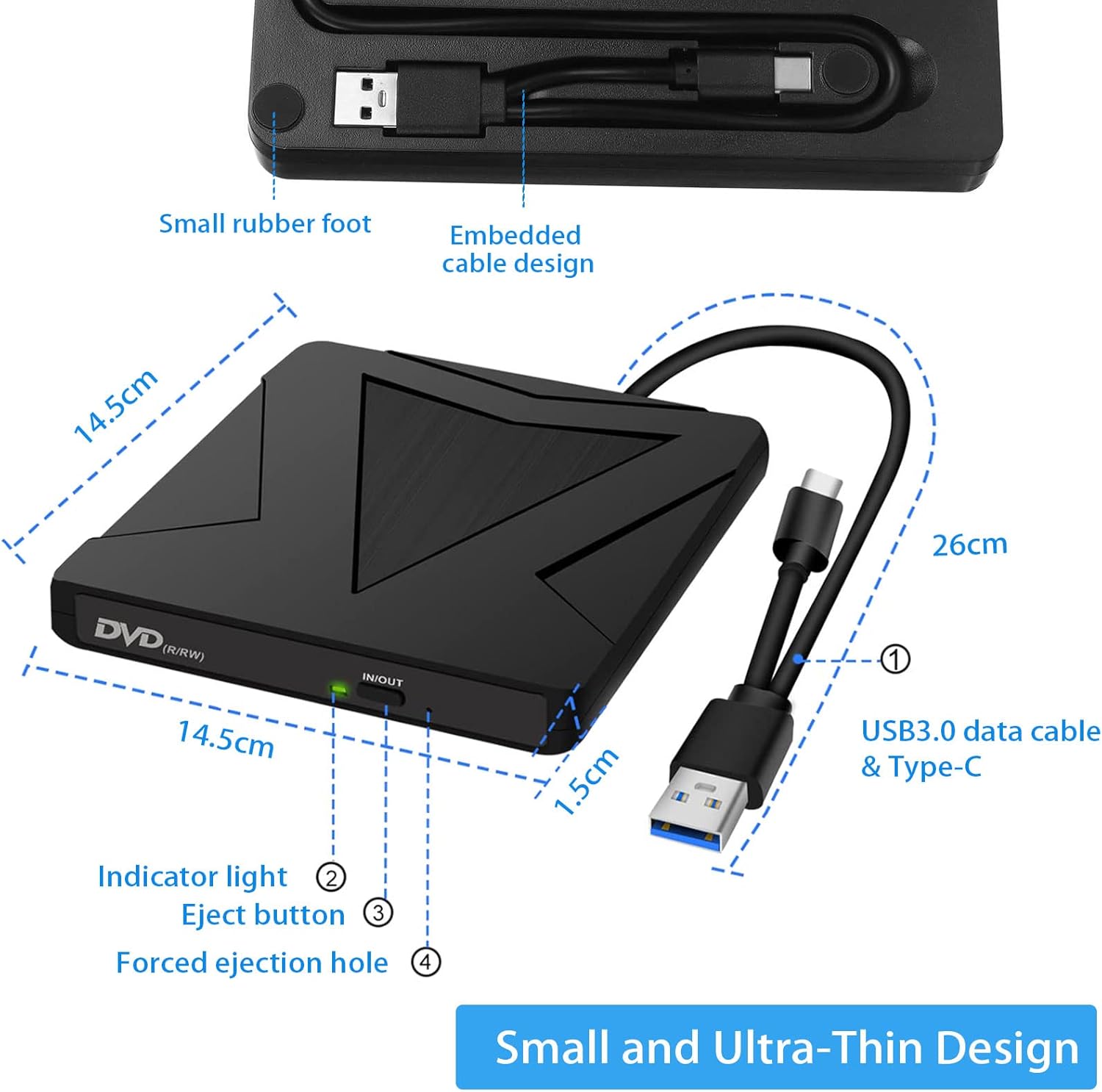 Ruizhi Masterizzatore CD DVD Esterno USB 3.0 & Type C - immagine 5