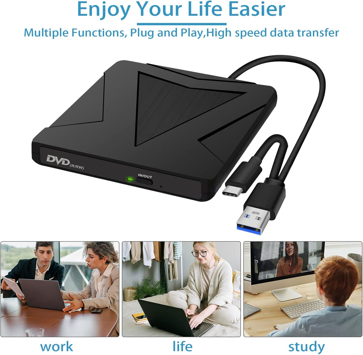 Ruizhi Masterizzatore CD DVD Esterno USB 3.0 & Type C - immagine 6