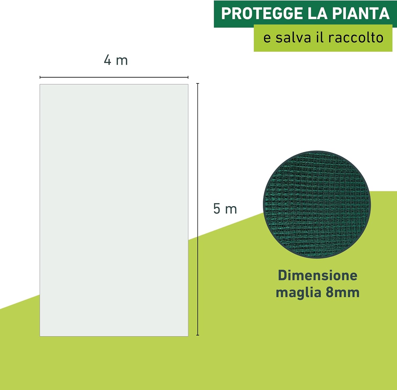 Windhager Rete Antigrandine 5x4m, Maglia 8mm Verde - immagine 3