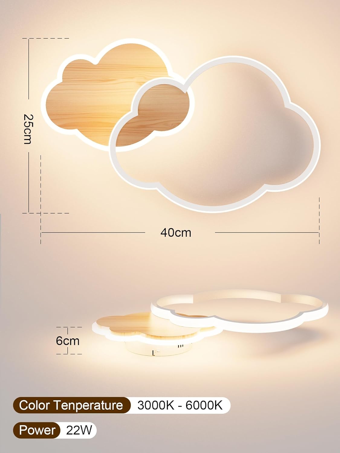 Plafoniera Cameretta Nuvola 40CM LED Dimmerabile 22W - immagine 3