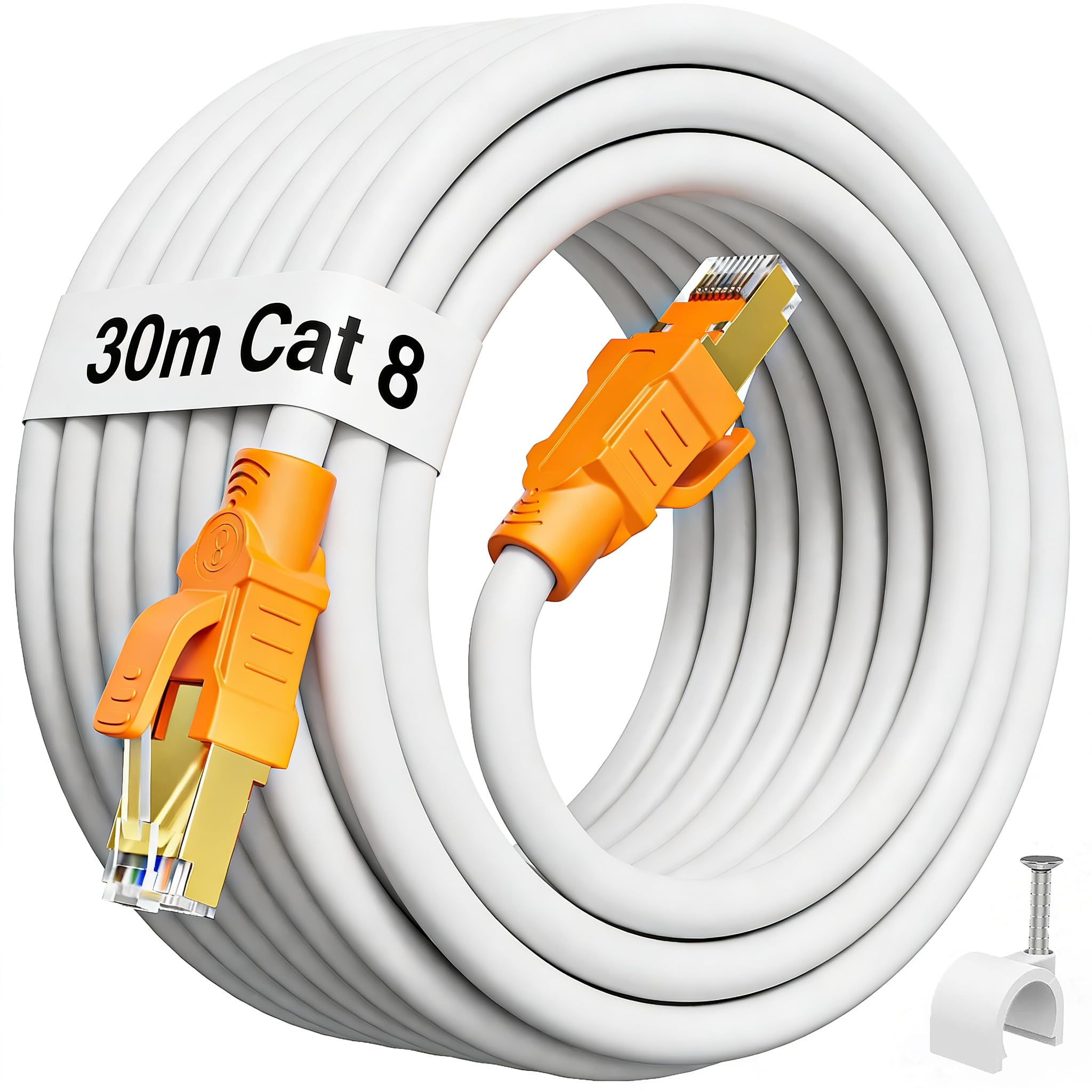 Meipek Cat 8 Cavo Ethernet 30 Metri 40Gbps, Bianco