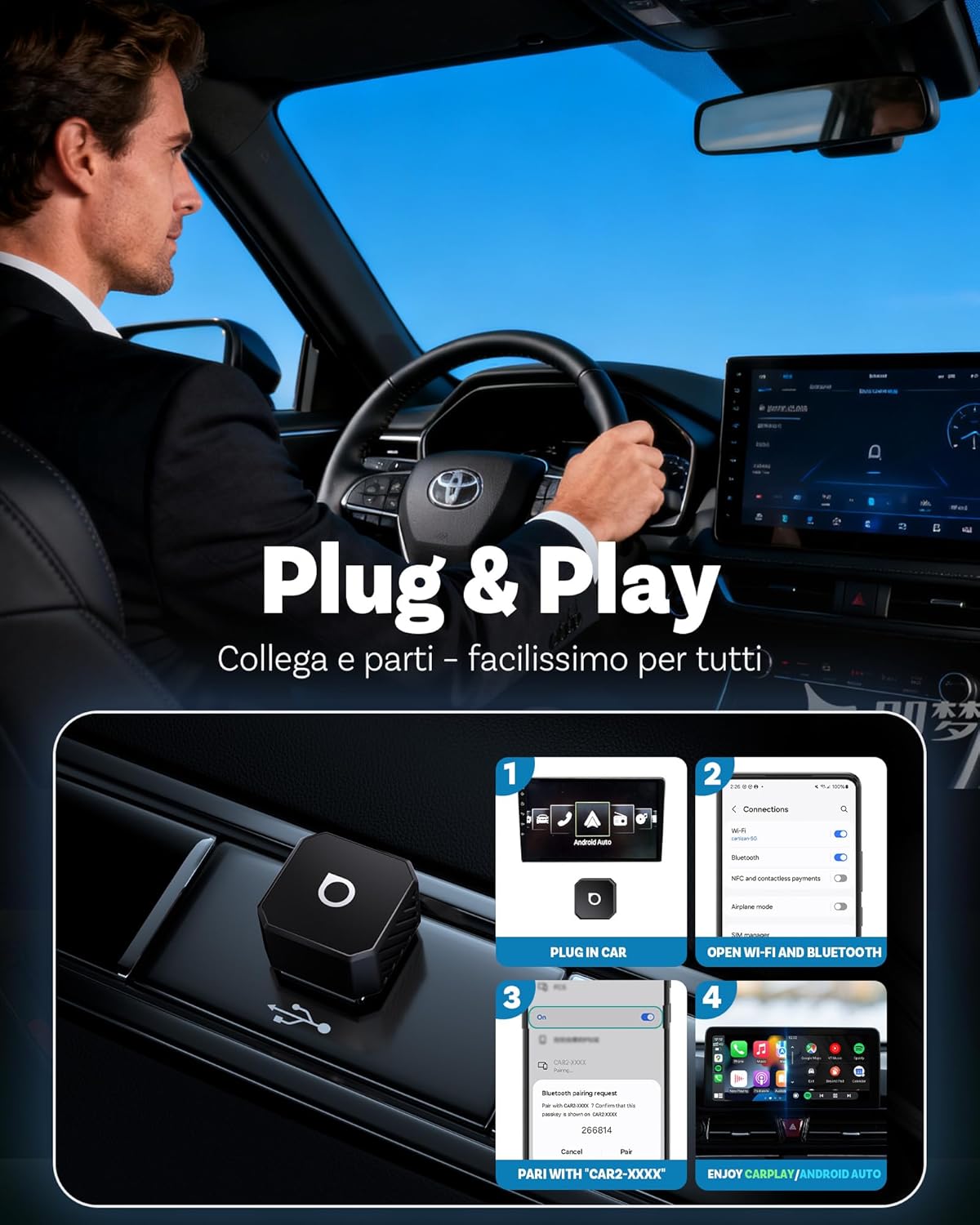 Ottocast Mini Pot - Adattatore Wireless CarPlay & Android Auto - immagine 3
