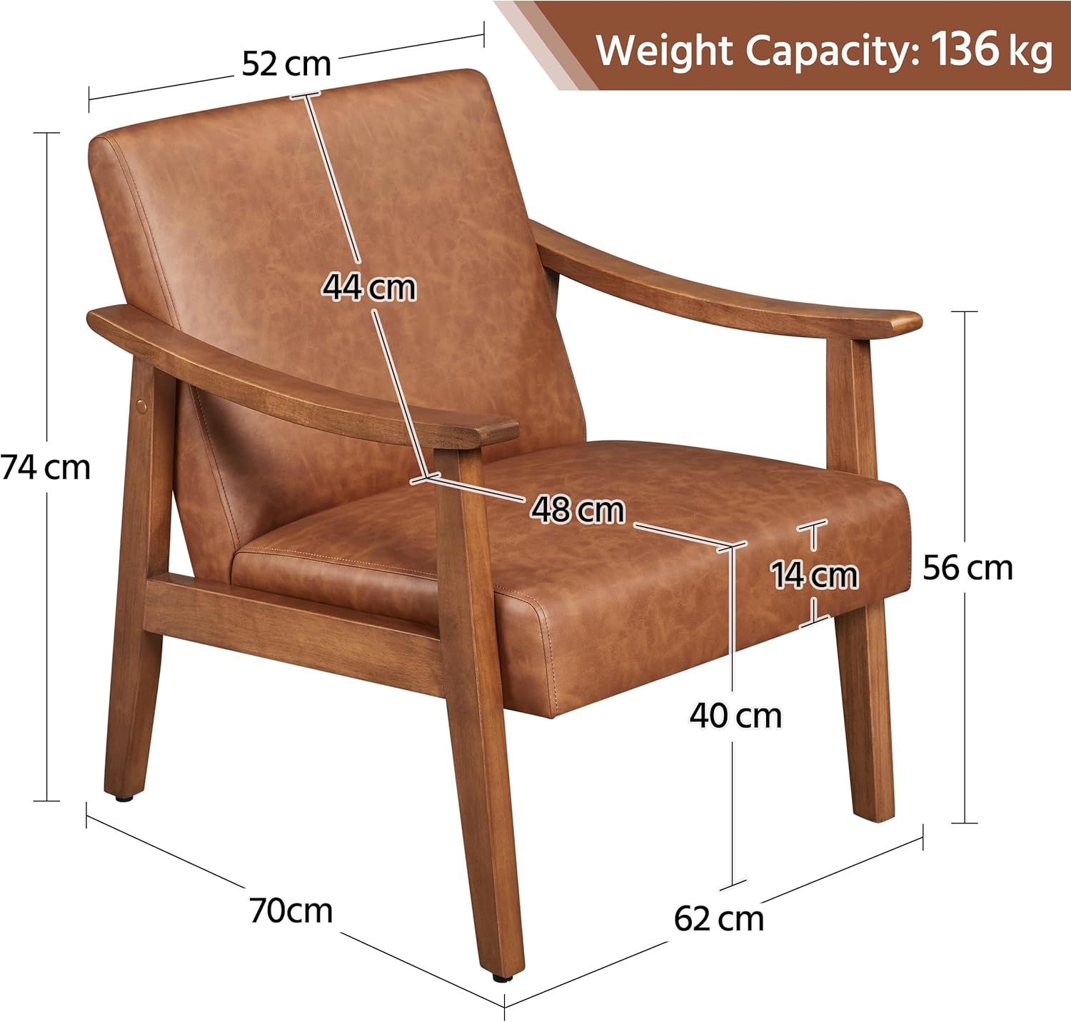 Yaheetech Poltrona Lounge in Ecopelle Imbottita Marrone Chiaro - immagine 3