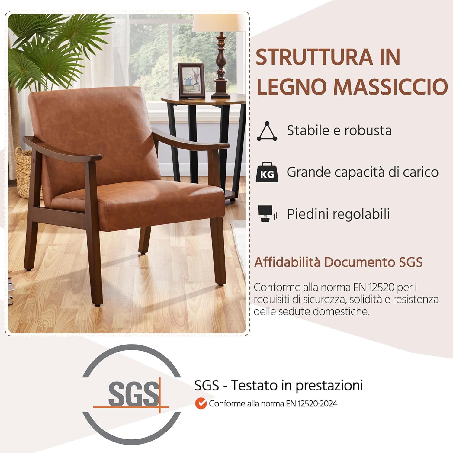 Yaheetech Poltrona Lounge in Ecopelle Imbottita Marrone Chiaro - immagine 6