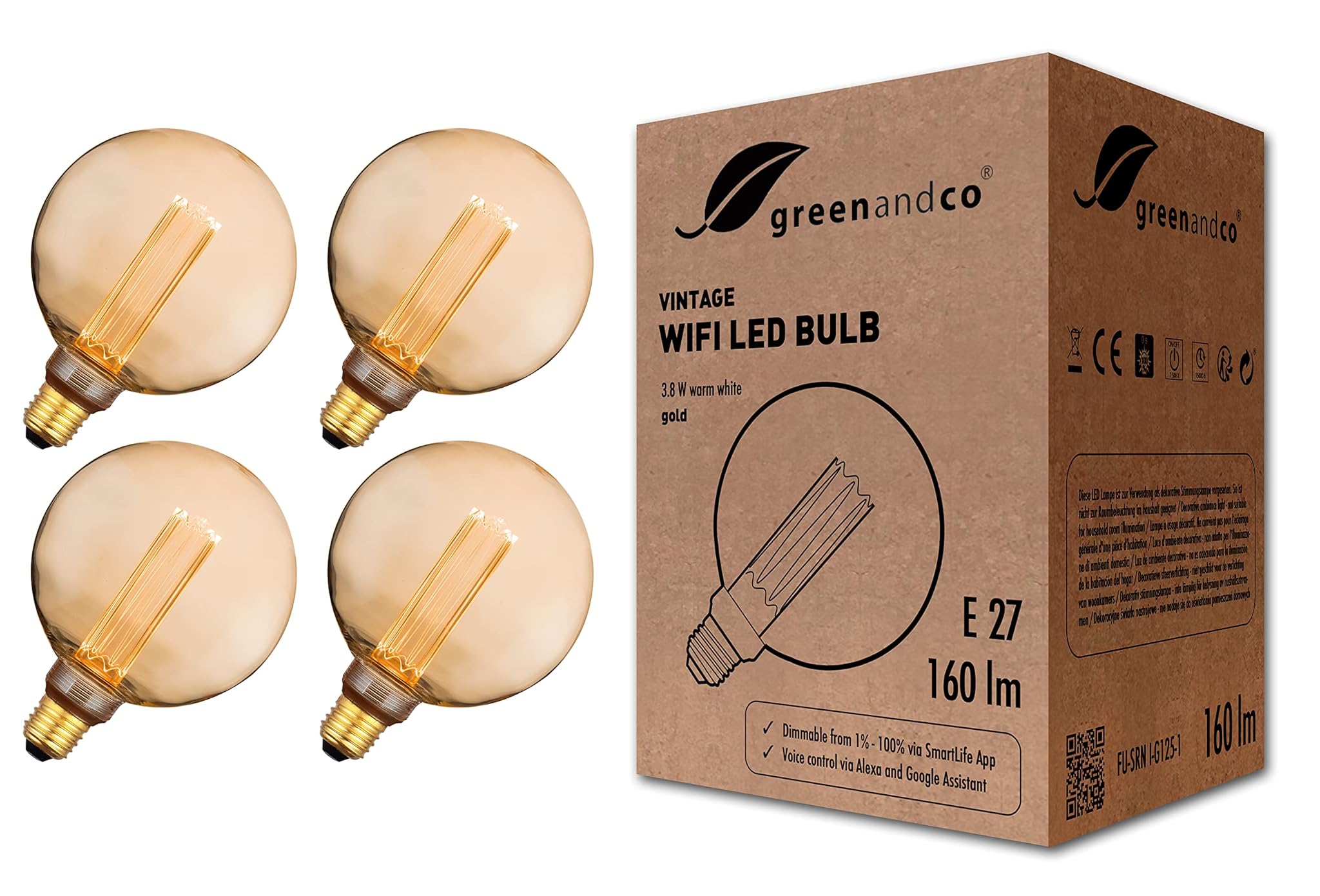 Greenandco® 4x Lampadina LED Smart WiFi E27 G125
