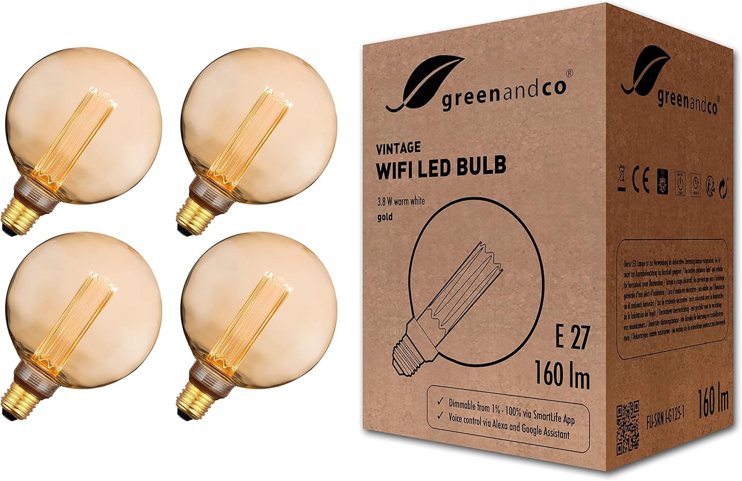 Greenandco® 4x Lampadina LED Smart WiFi E27 G125 - immagine 1