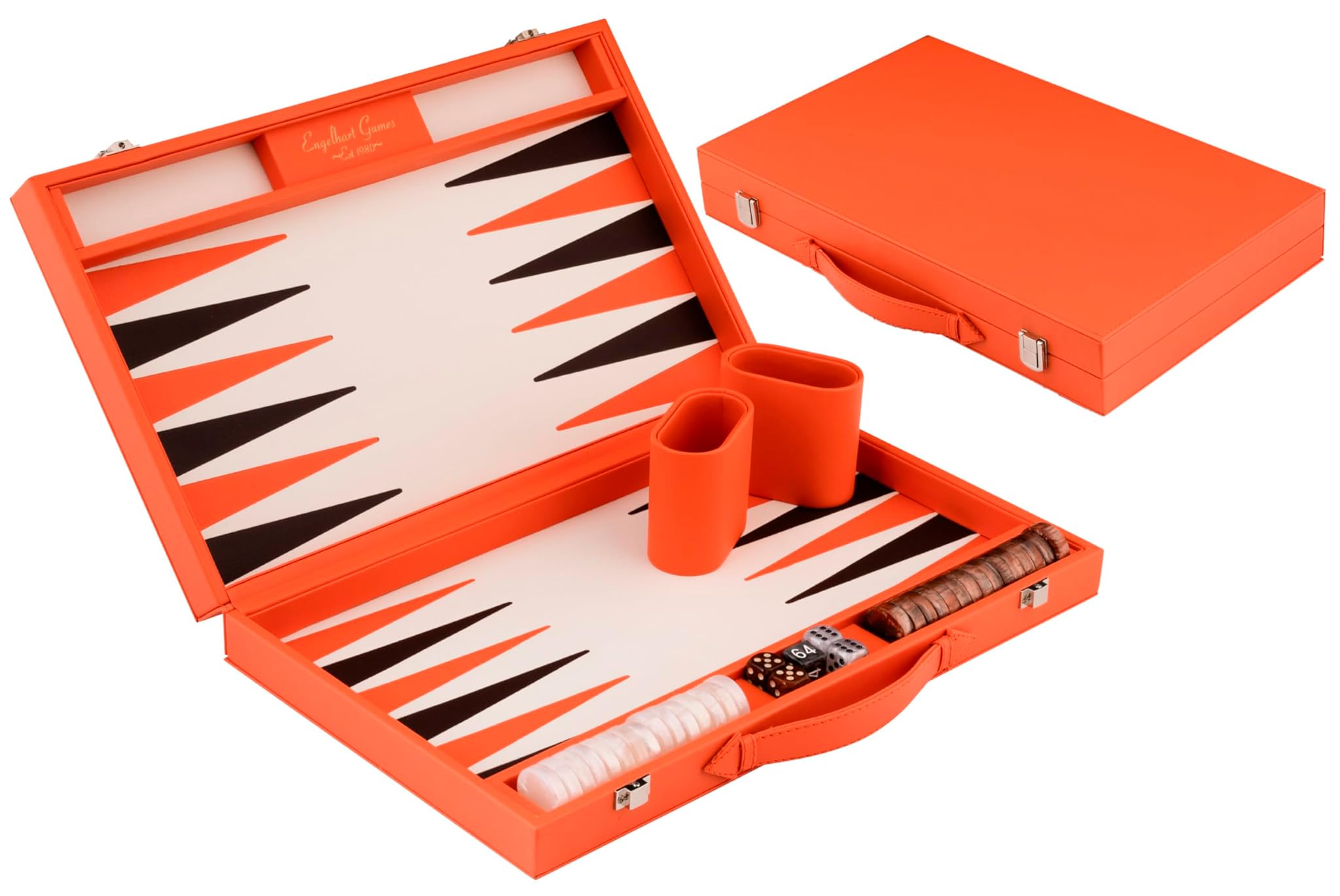 Engelhart Backgammon 15 Pollici - Valigetta Lusso Similpelle Arancione
