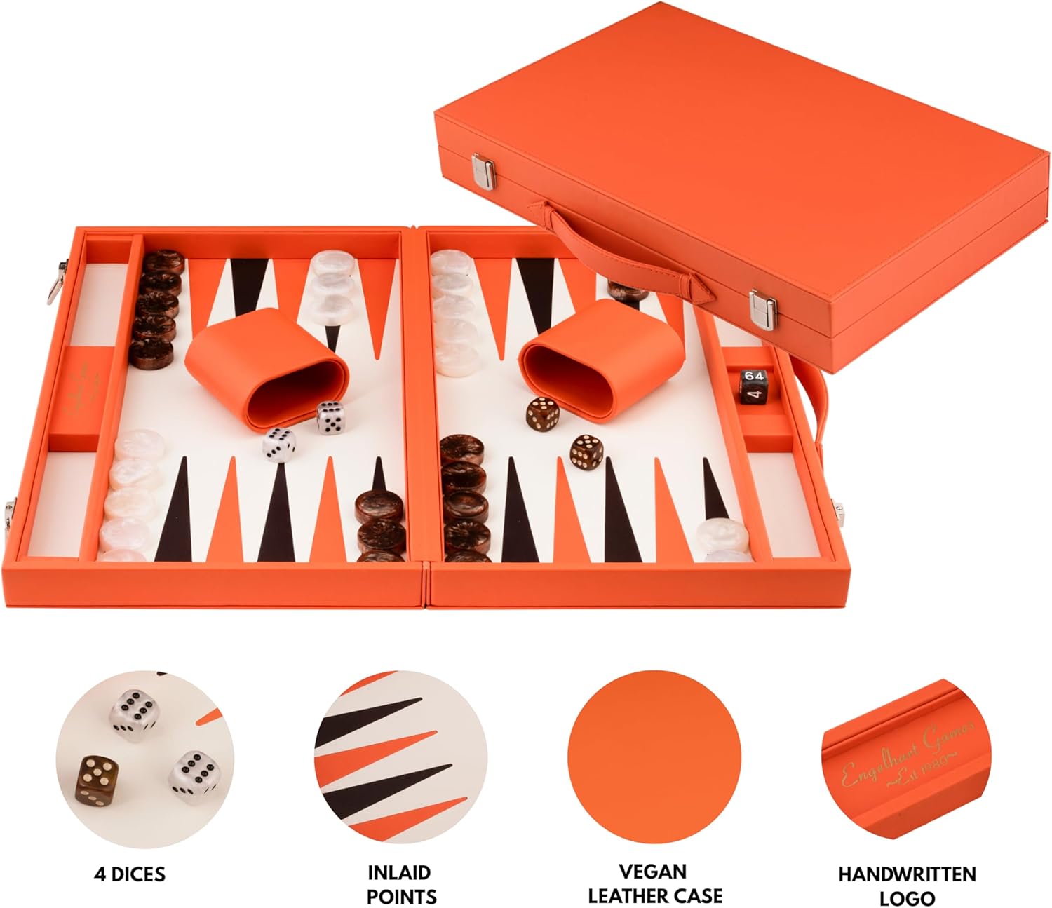 Engelhart Backgammon 15 Pollici - Valigetta Lusso Similpelle Arancione - immagine 2