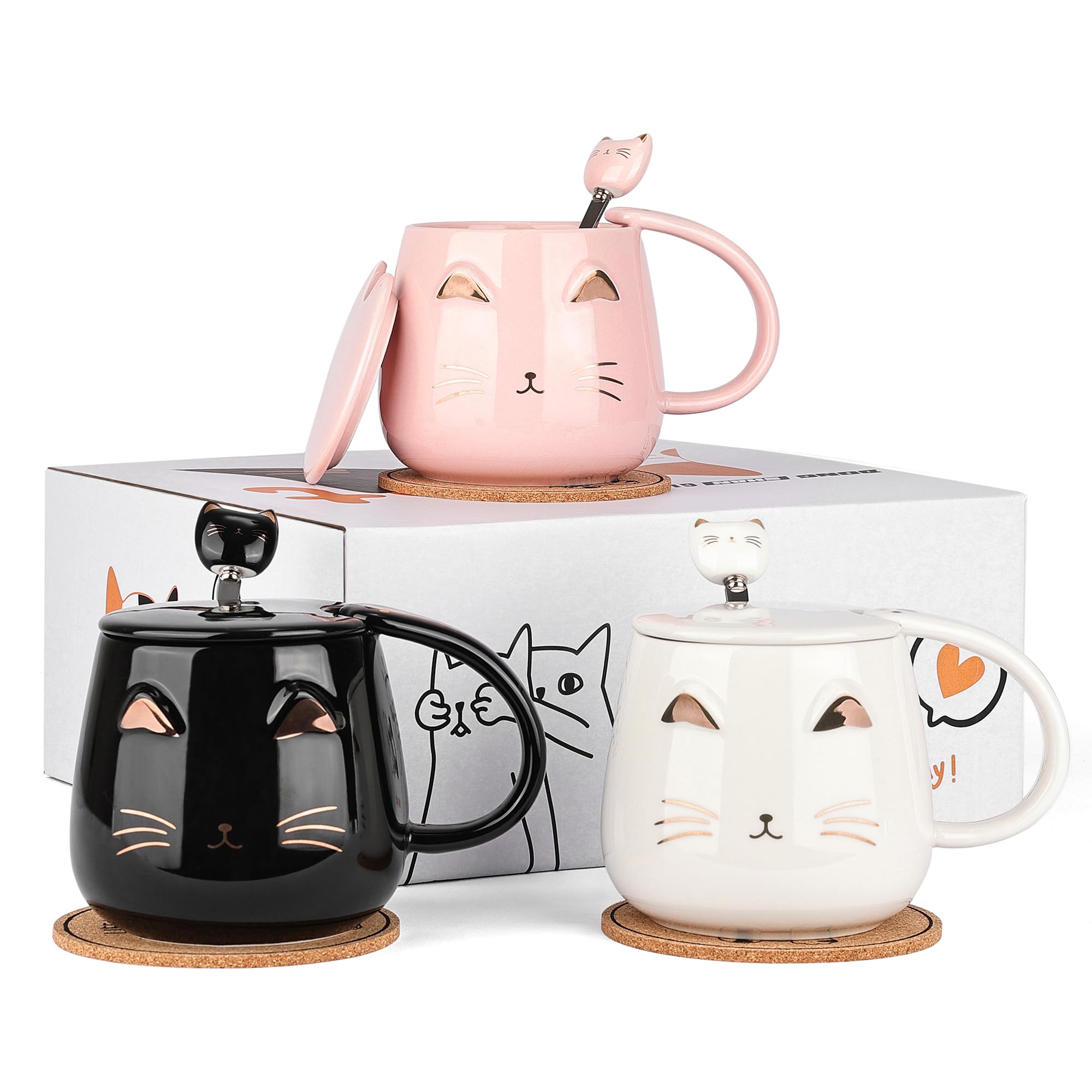 Dongshangift Tazza per Gatti in Ceramica Set 3 pz