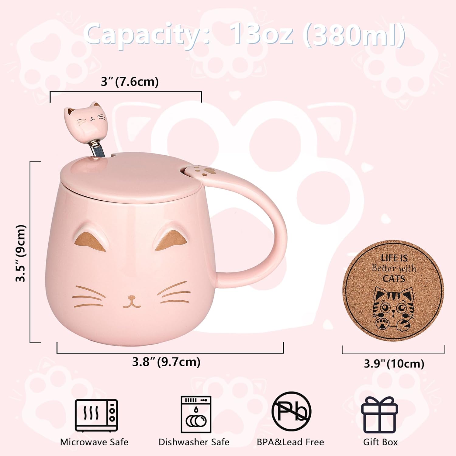 Dongshangift Tazza per Gatti in Ceramica Set 3 pz - immagine 4