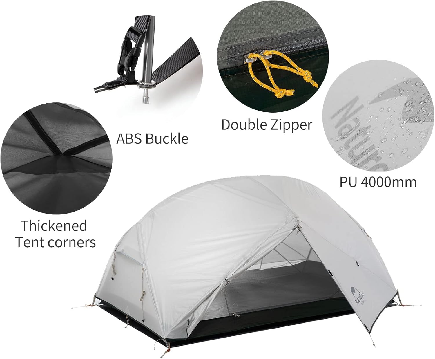 Naturehike Mongar Tenda da Campeggio 2 Posti, Grigio - immagine 6