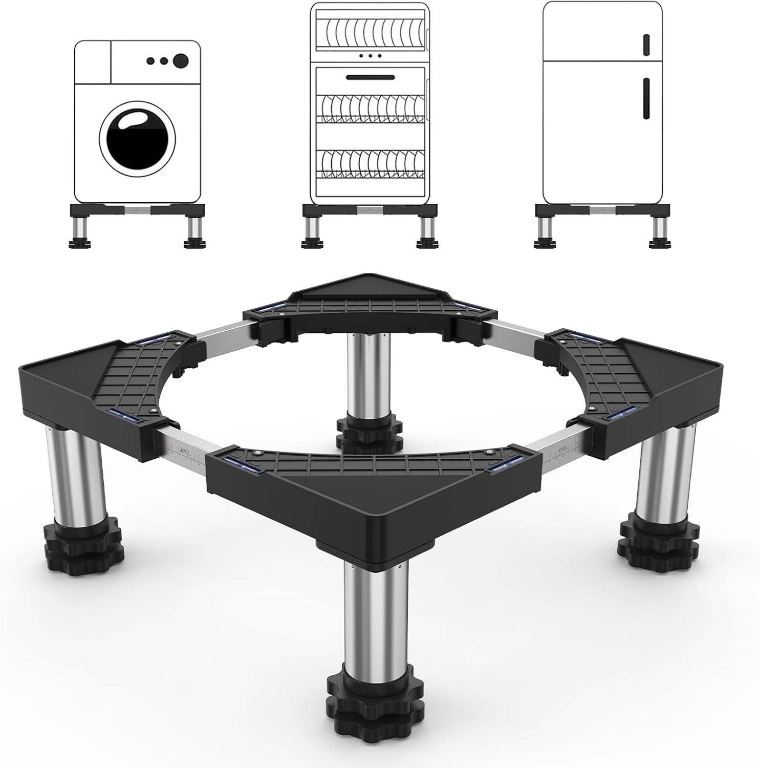 DEWEL Base per Lavatrice Regolabile 45-65cm, Nera - immagine 1