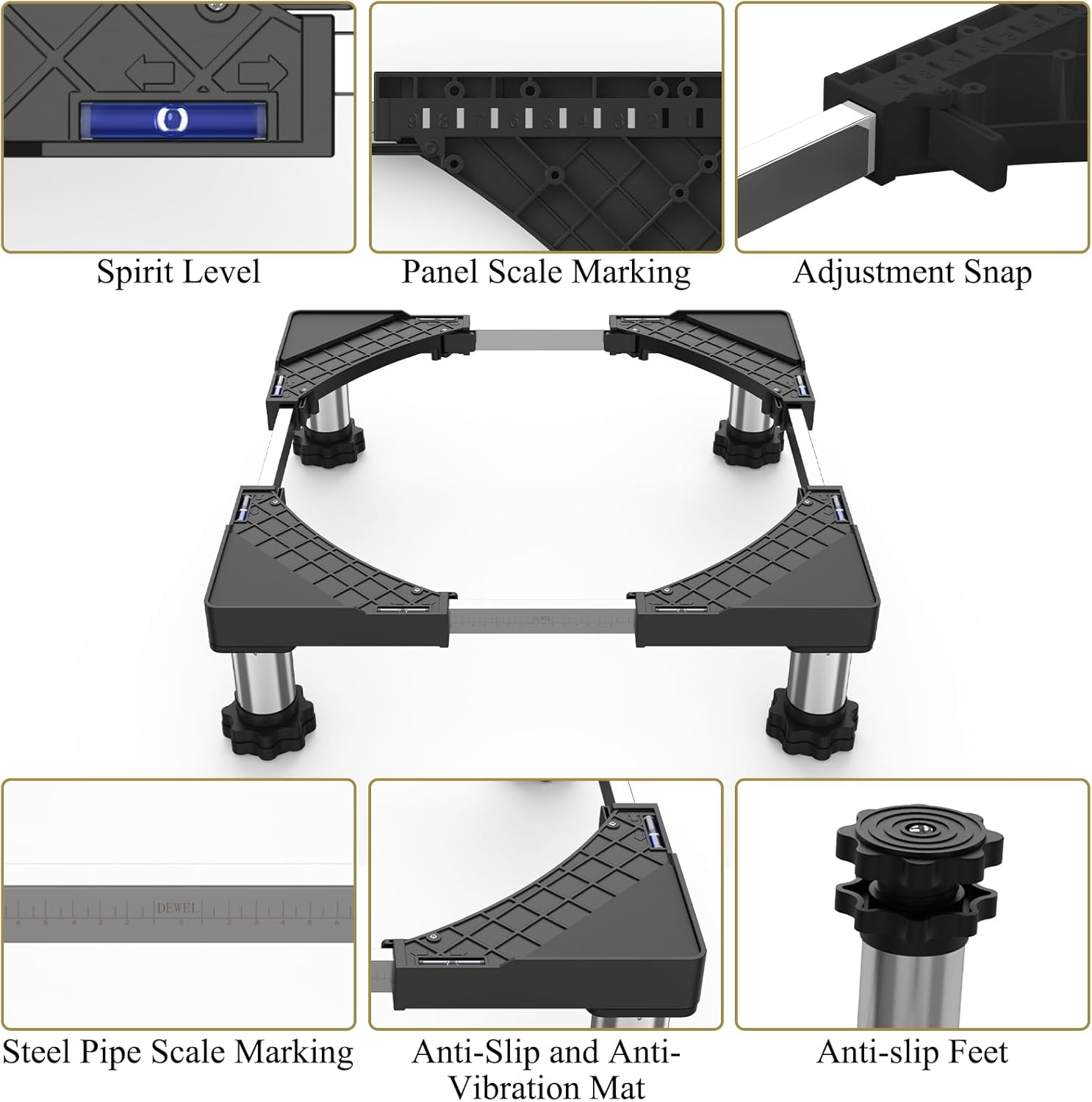 DEWEL Base per Lavatrice Regolabile 45-65cm, Nera - immagine 4