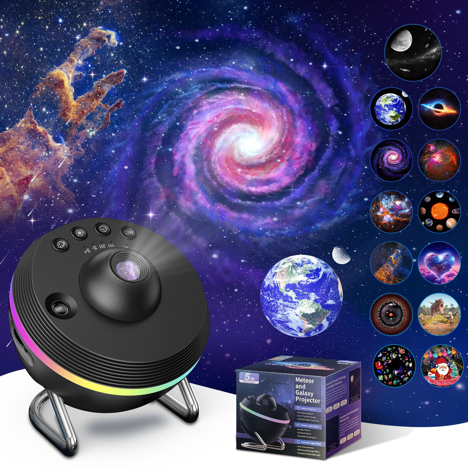 Proiettore Stella Soffitto,13-in-1 Planetario Proiettore, 4K HD Galaxy Projector Skylight con Striscia Luminosa, Meteora Dinamica,Timer per Decorazioni Camera (Nero)