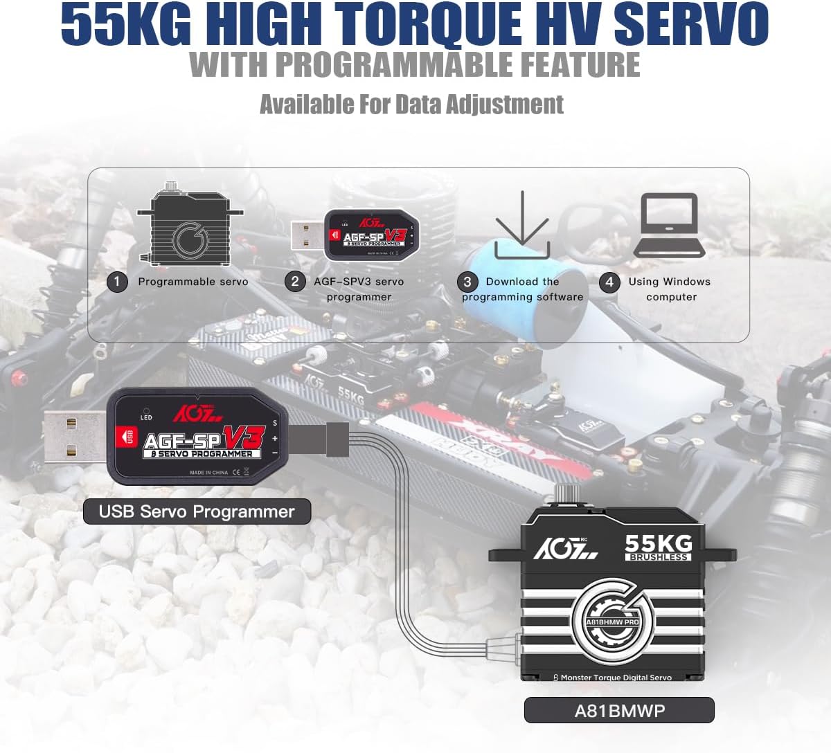 AGFRC Servo-motore RC Impermeabile 55KG Coppia Elevata - immagine 4