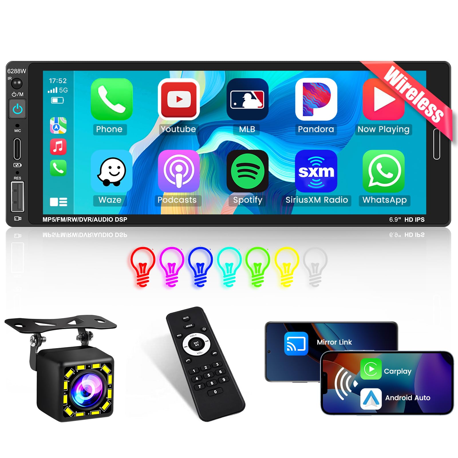 Inefala Autoradio 1 Din con Carplay e Android Auto Wireless