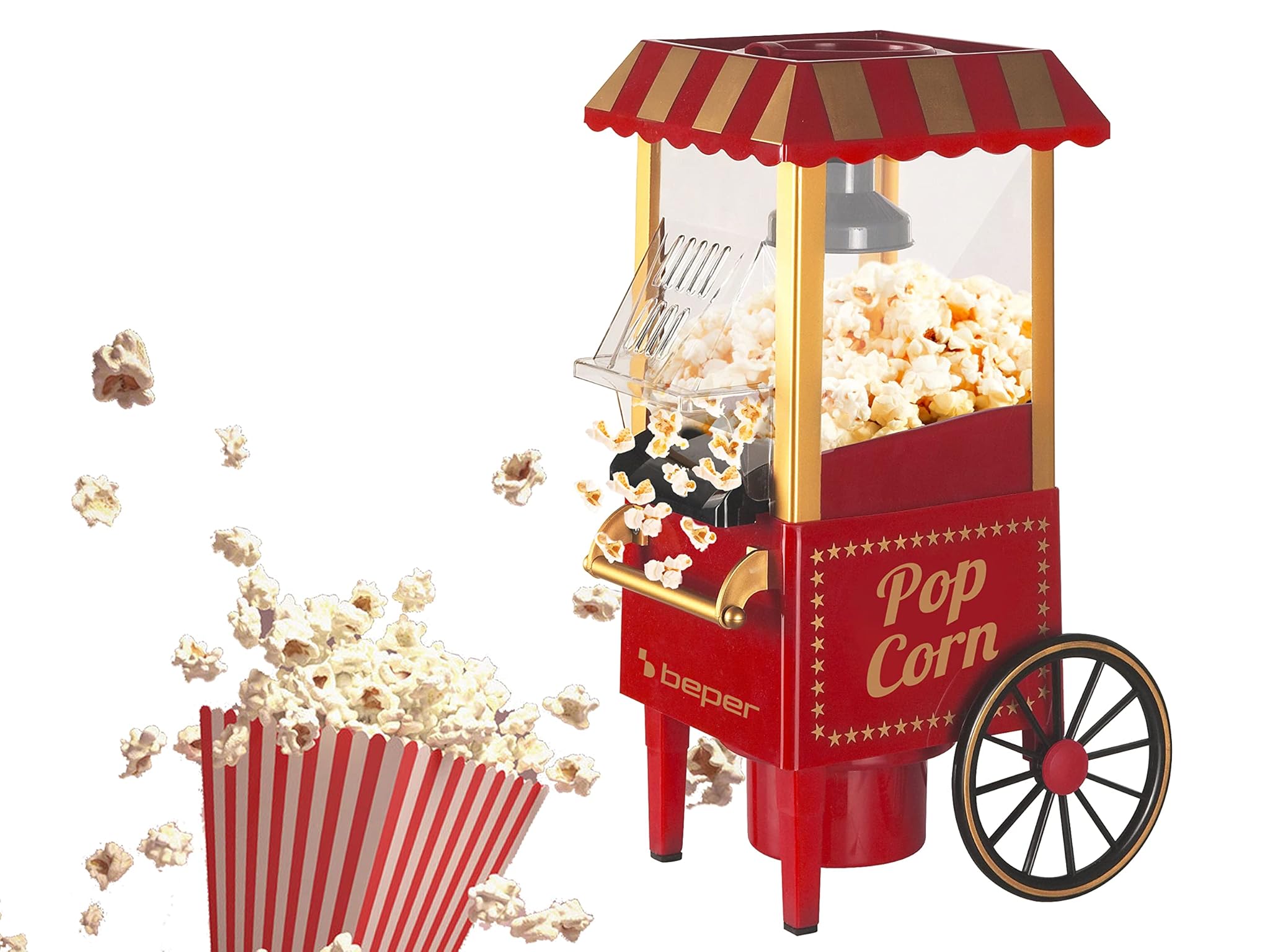 Beper Macchina per Popcorn 1200W, Rosso/Oro