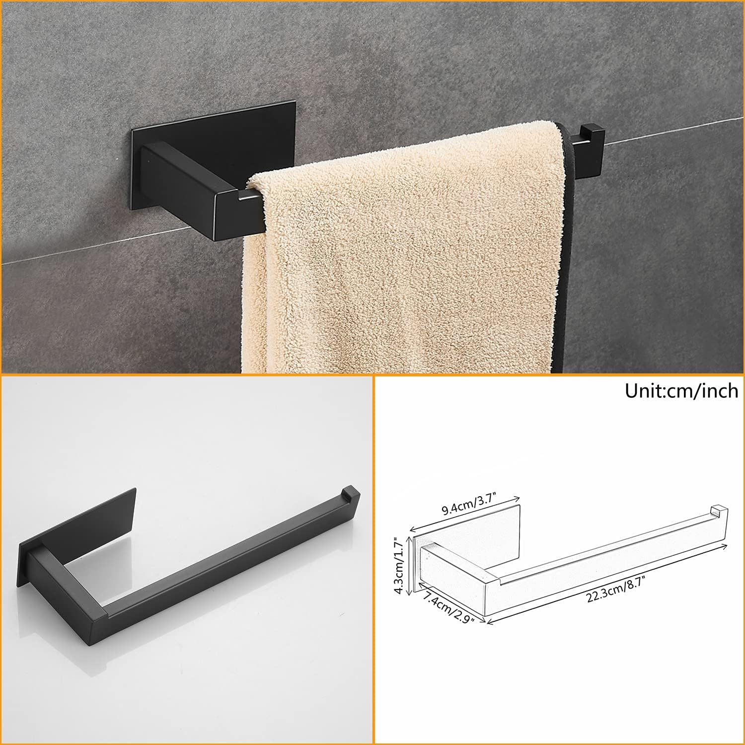 Beelee Set Accessori Bagno Autoadesivi 3 Pezzi, Nero - immagine 2