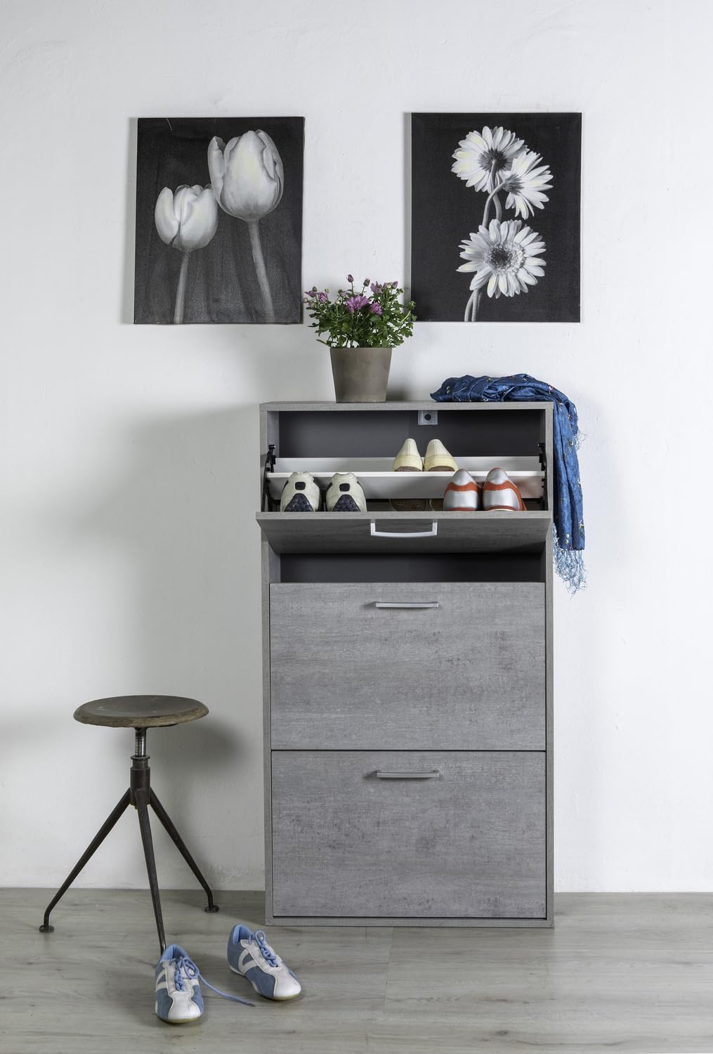 Composad Scarpiera FLOW 3 Ante Doppia Profondità, Grigio Cemento - immagine 2