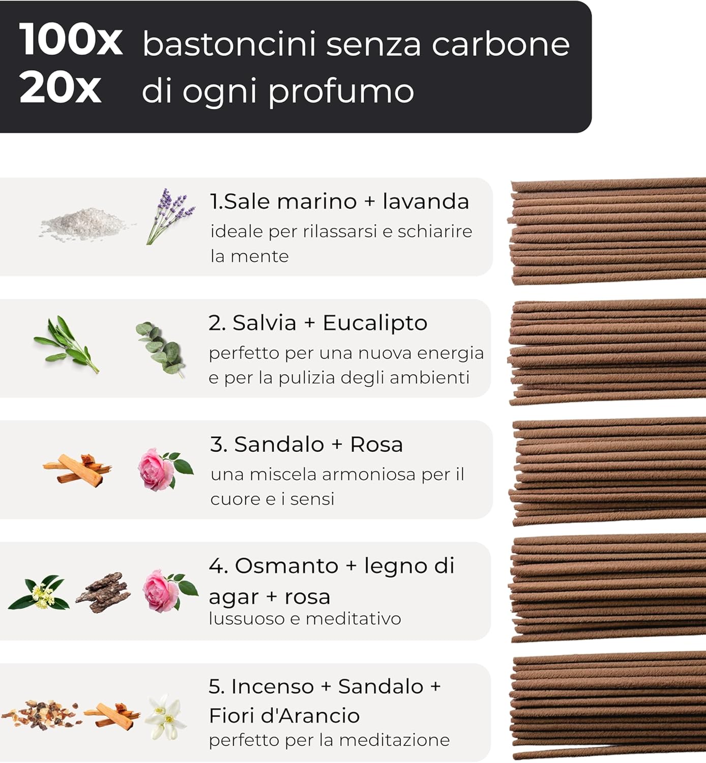 Incensera Set 100 Bastoncini Incenso Naturali Non Tossici - immagine 3