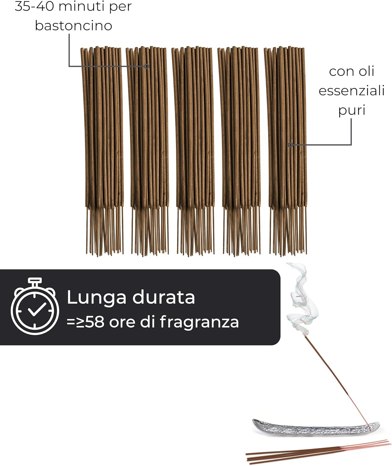 Incensera Set 100 Bastoncini Incenso Naturali Non Tossici - immagine 5