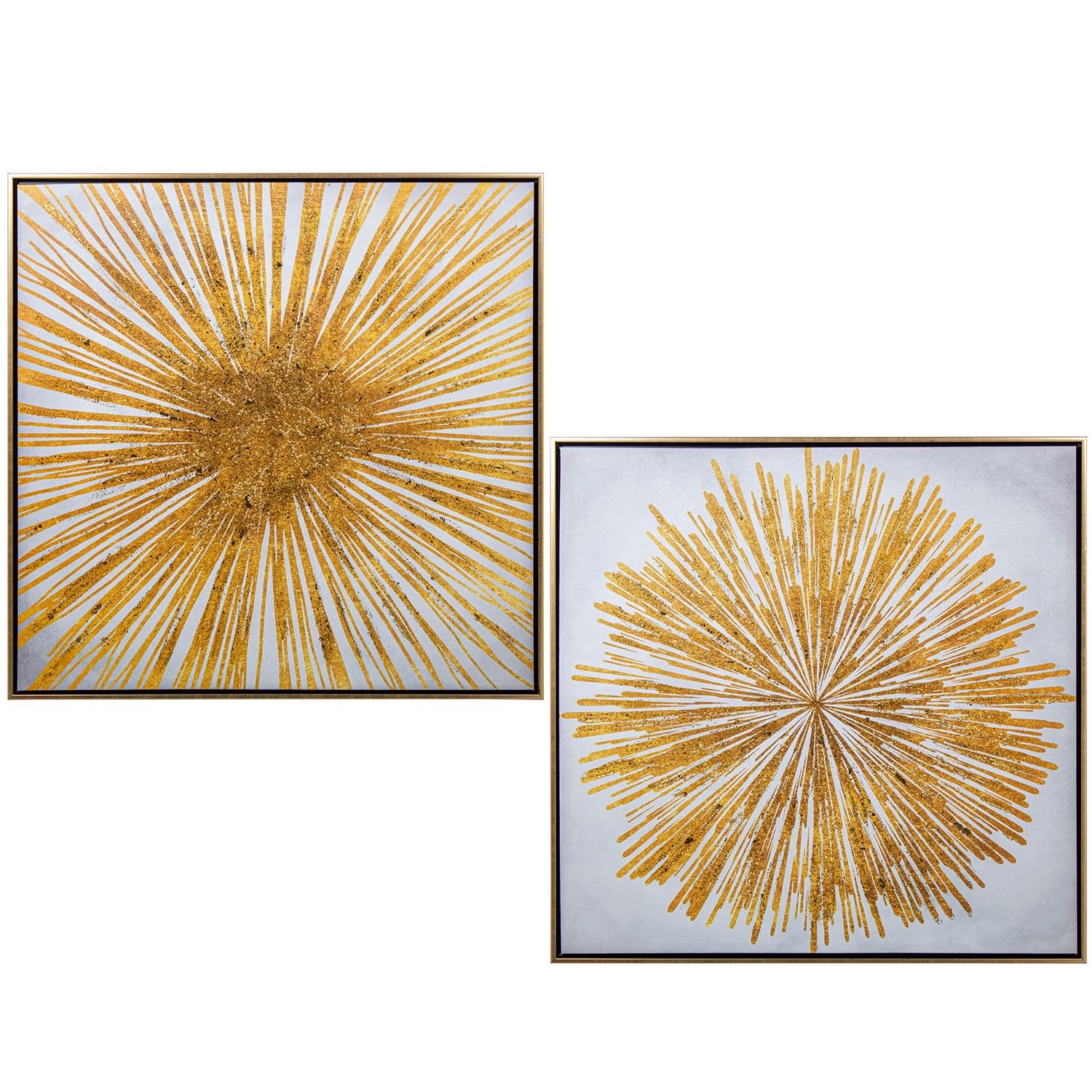 DRW Set 2 Quadri Quadrati Sole con Cornice Dorata 83cm