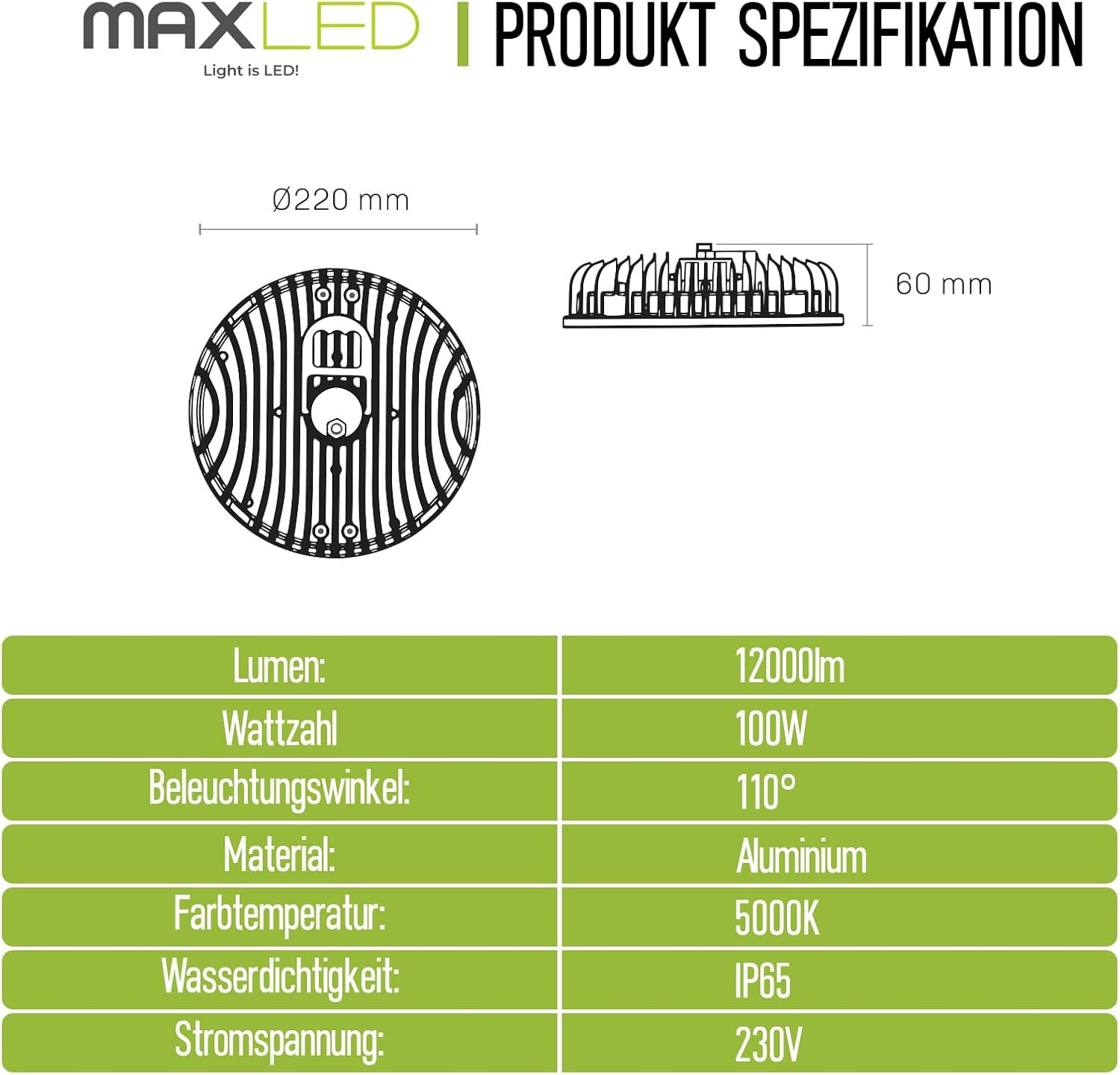 Lampada Industriale LED UFO 100W 12000LM, Bianco Freddo - immagine 7