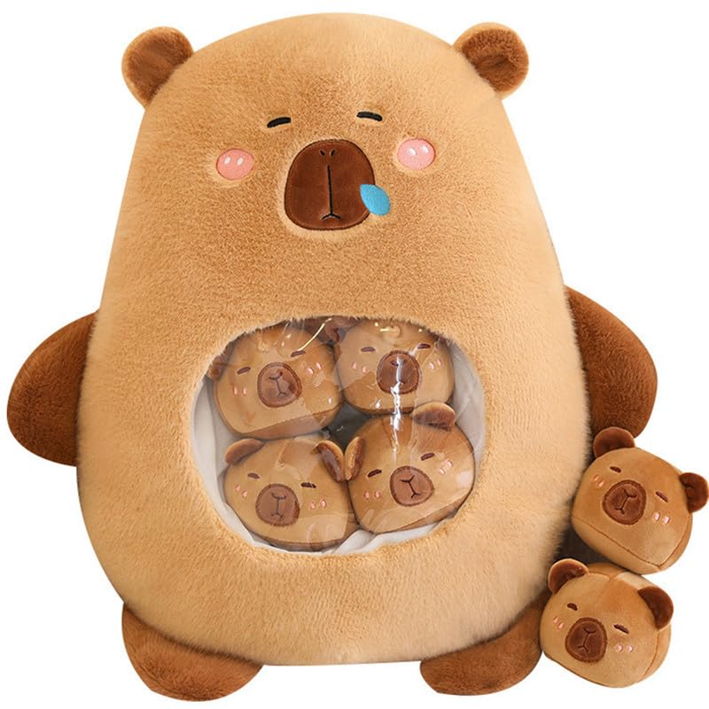Capybara Peluche Kawaii con 6 Bambini, Marrone