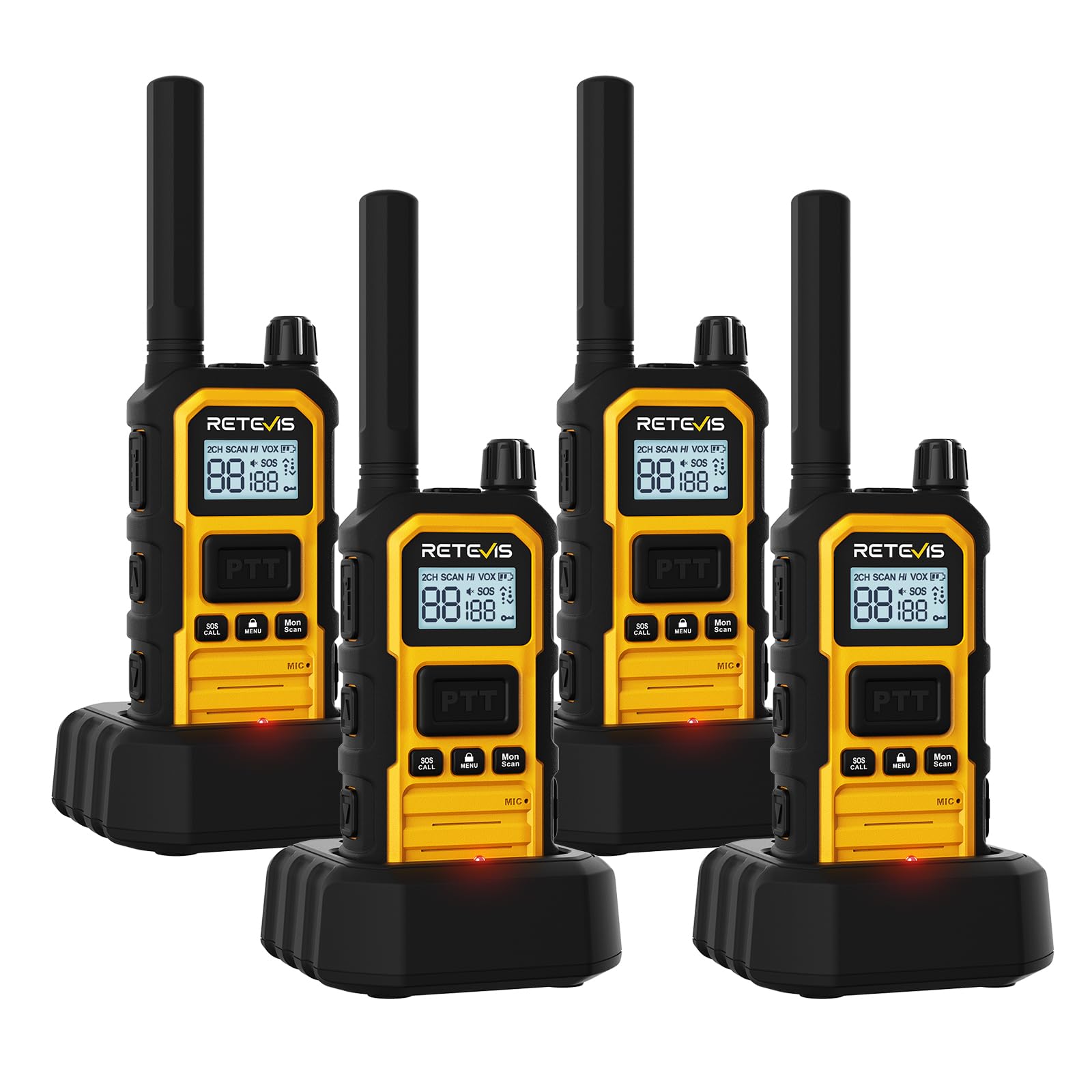 Retevis RB648 Plus Walkie Talkie IP67 2000 mAh (4 Pezzi, Giallo)